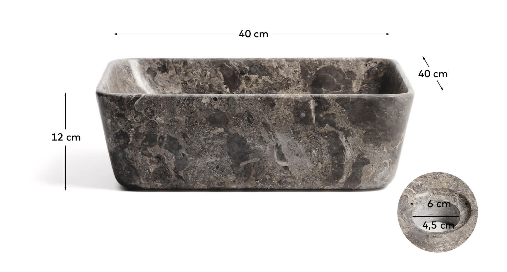 Darnen grey marble countertop washbasin 35 x 35cm
