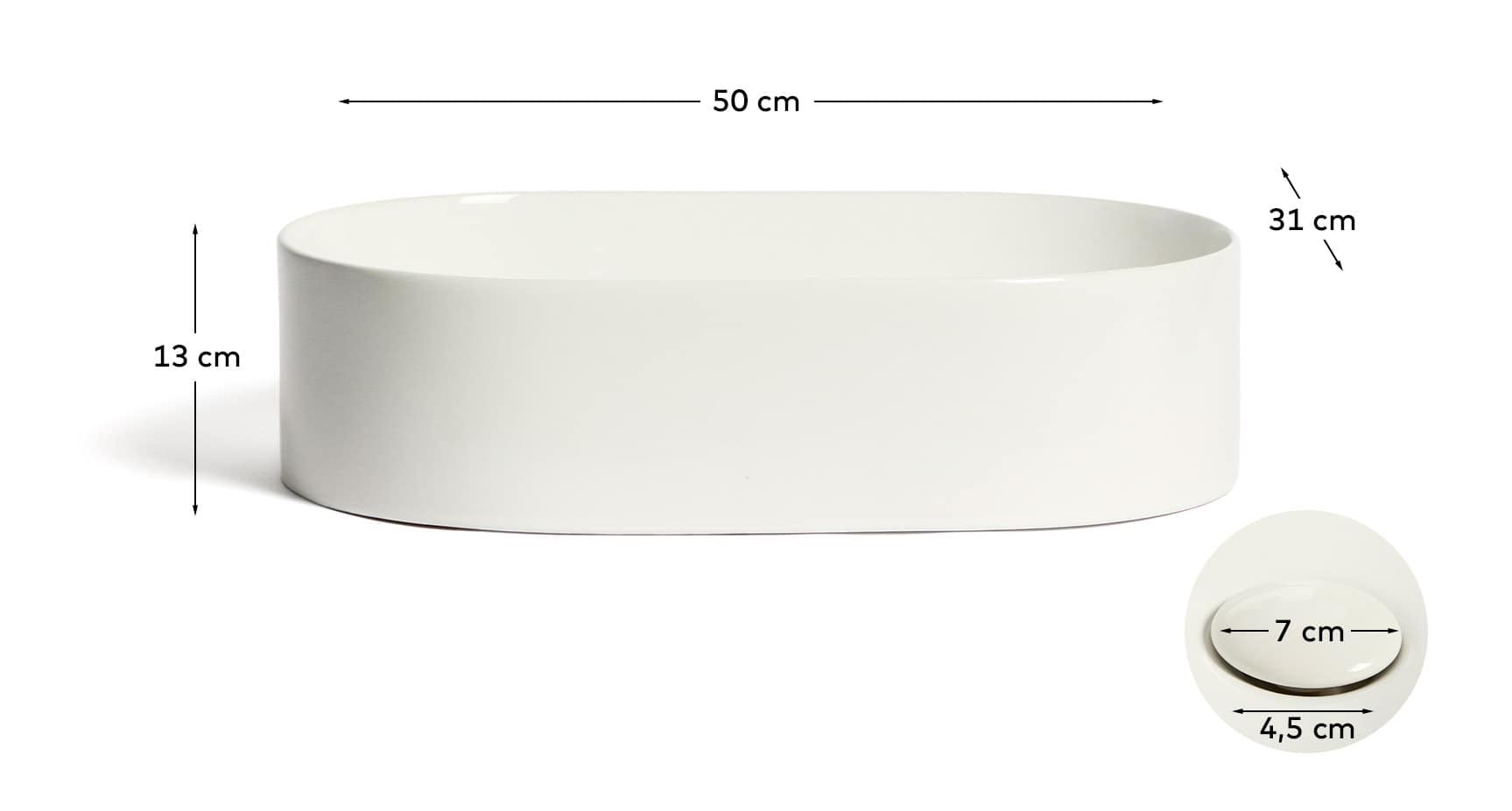 Ovara countertop basin in white glazed ceramic 50 x 31 cm