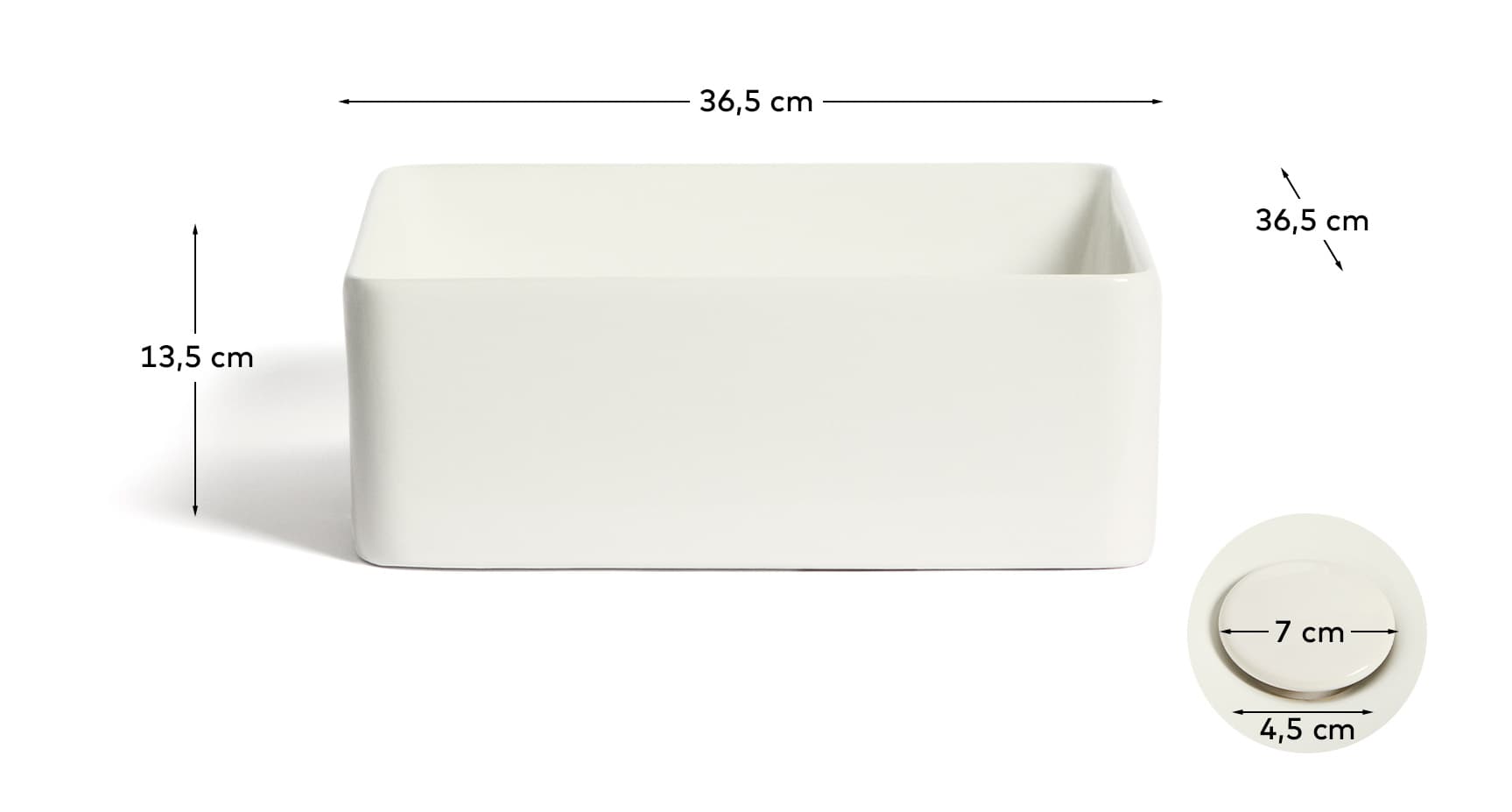 Ovara countertop basin in white glazed ceramic 36.5 x 36.5 cm