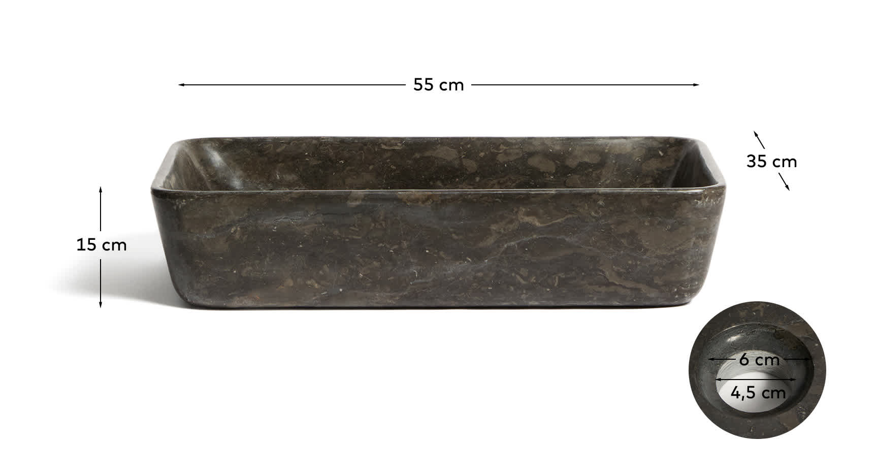 Darnen grey marble countertop washbasin 55 x 35cm