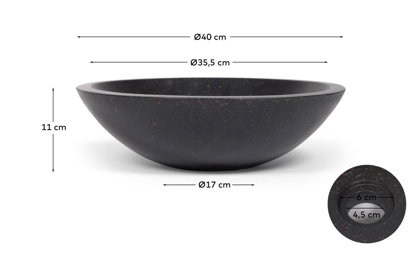 Delina countertop washbasin in black terrazzo Ø 40 cm
