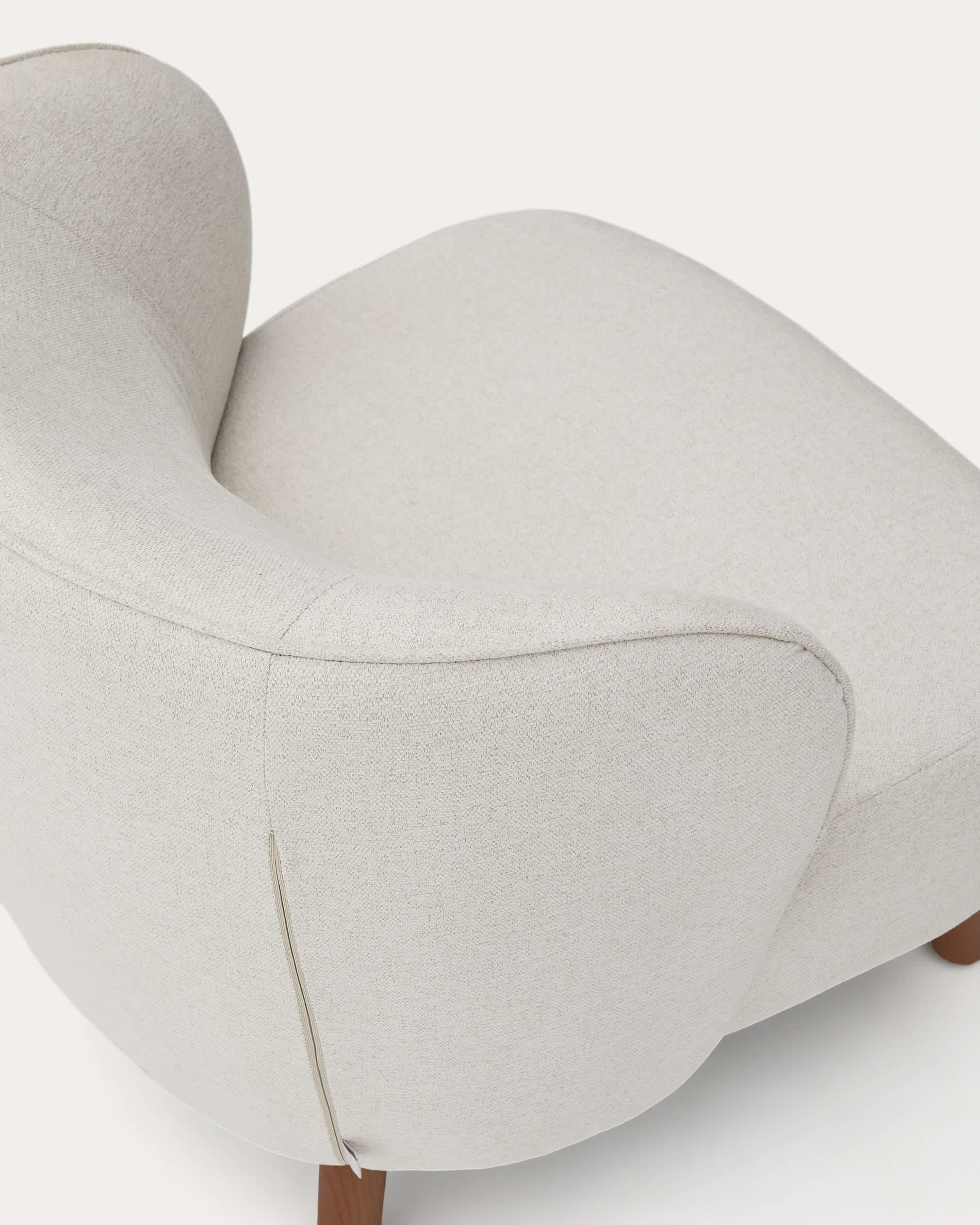 Ulit armchair in beige chenille with solid ash wood legs with walnut finish