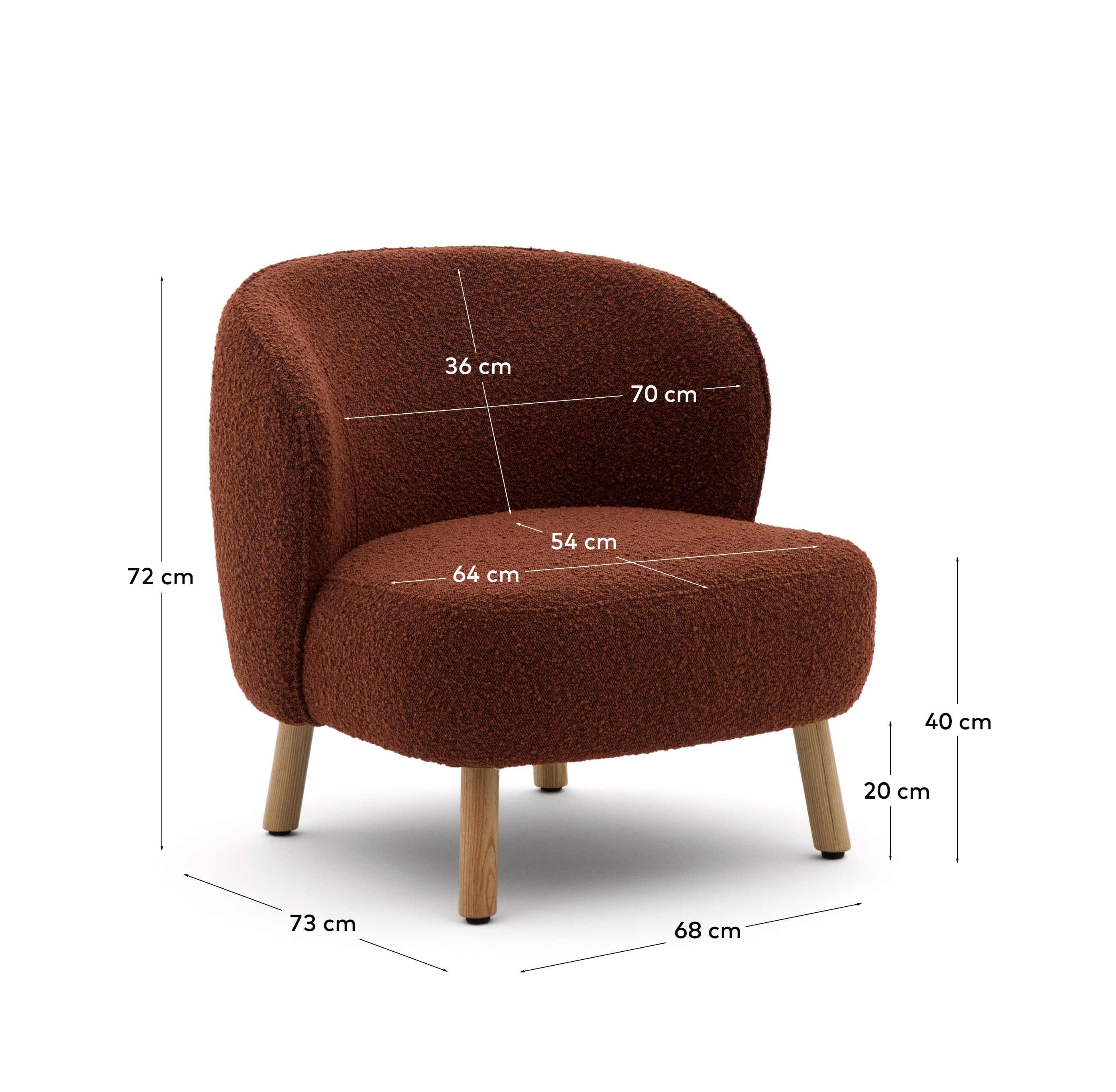 Ulit armchair in terracotta bouclé with solid ash wood legs in a natural finish