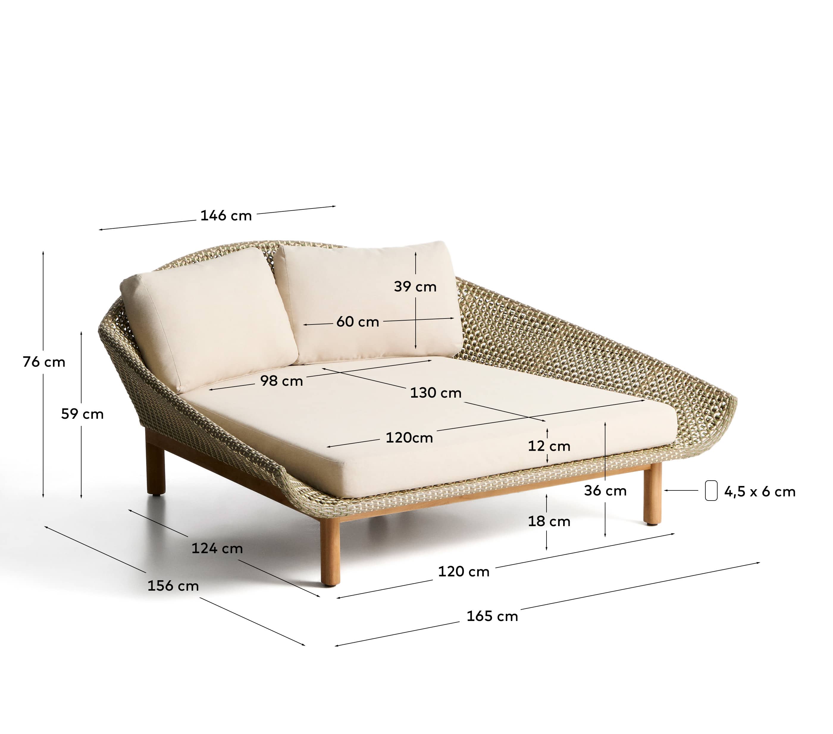 Olbia double sun lounger in synthetic rattan and FSC 100% solid teak wood