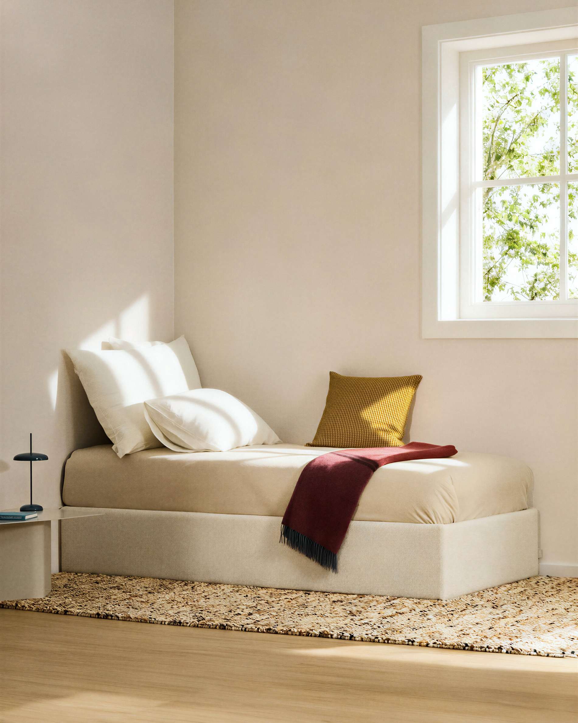 Nelzi ecru chenille ottoman bed base with removable cover for 90 x 200cm mattress FSC 100%