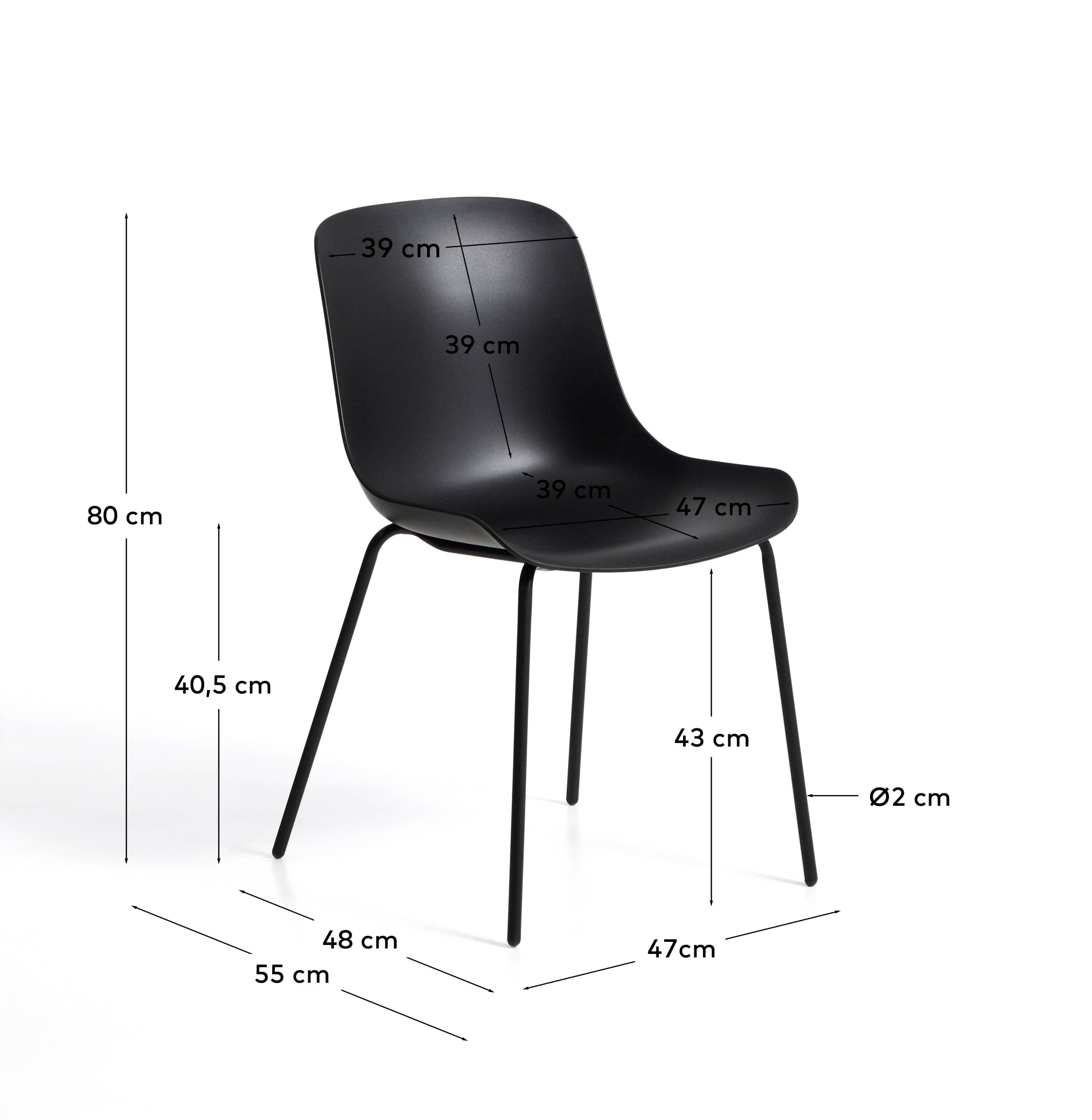 Altea black chair with black-finished steel legs