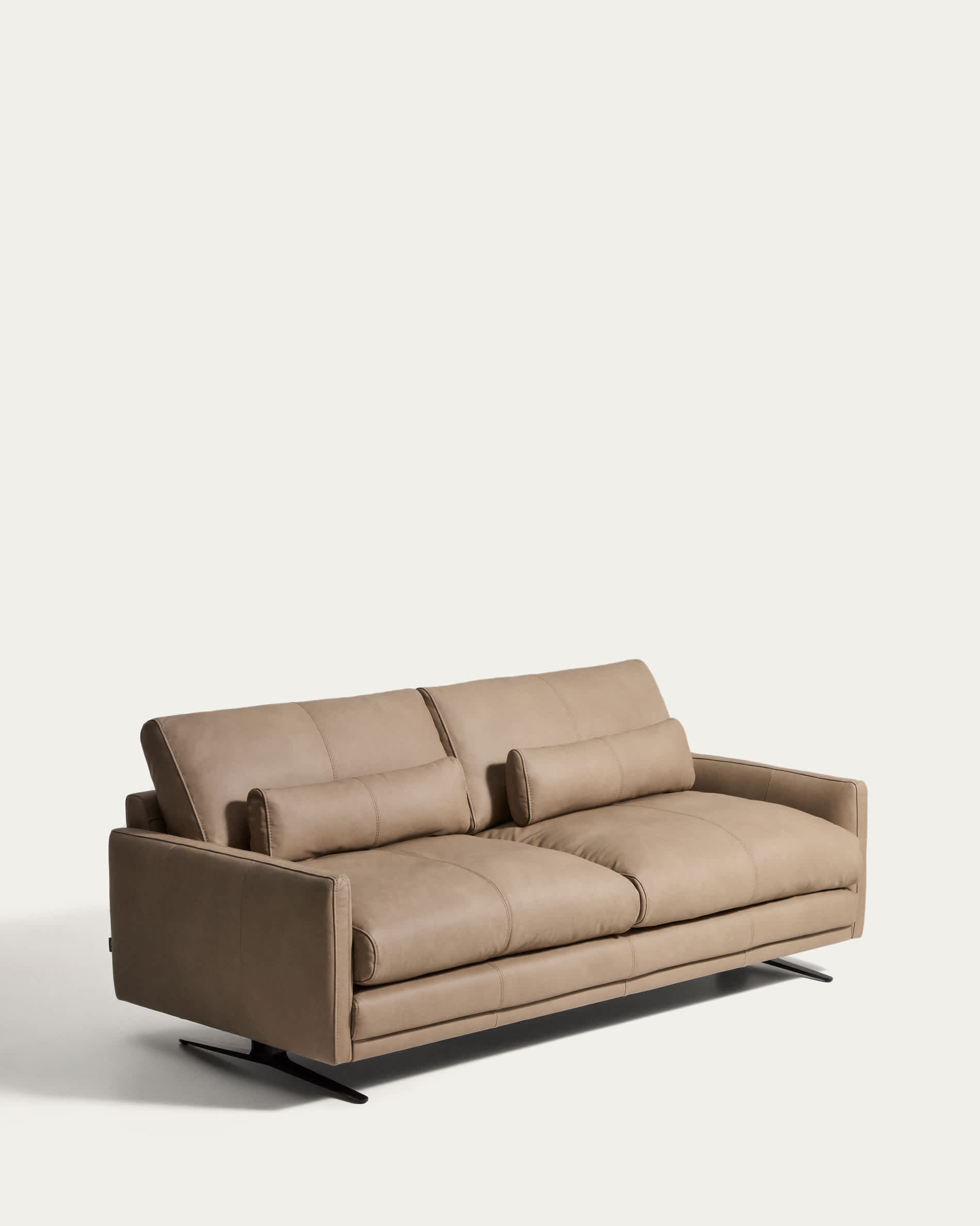 Veliro brown leather 3-seater sofa with steel legs in black finish 240cm FSC Mix Credit