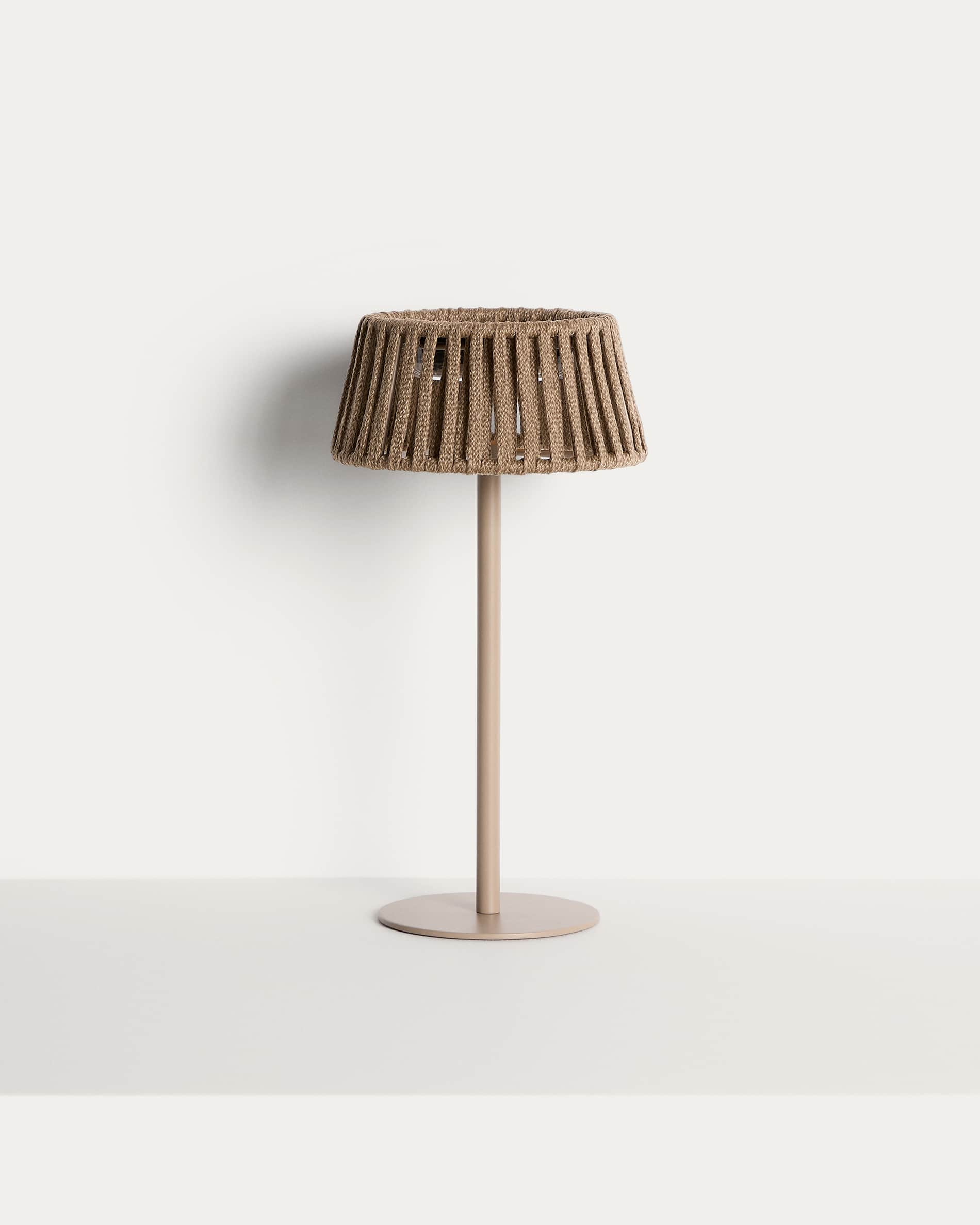 Aldet outdoor solar table lamp in beige flat rope cord with metal stand