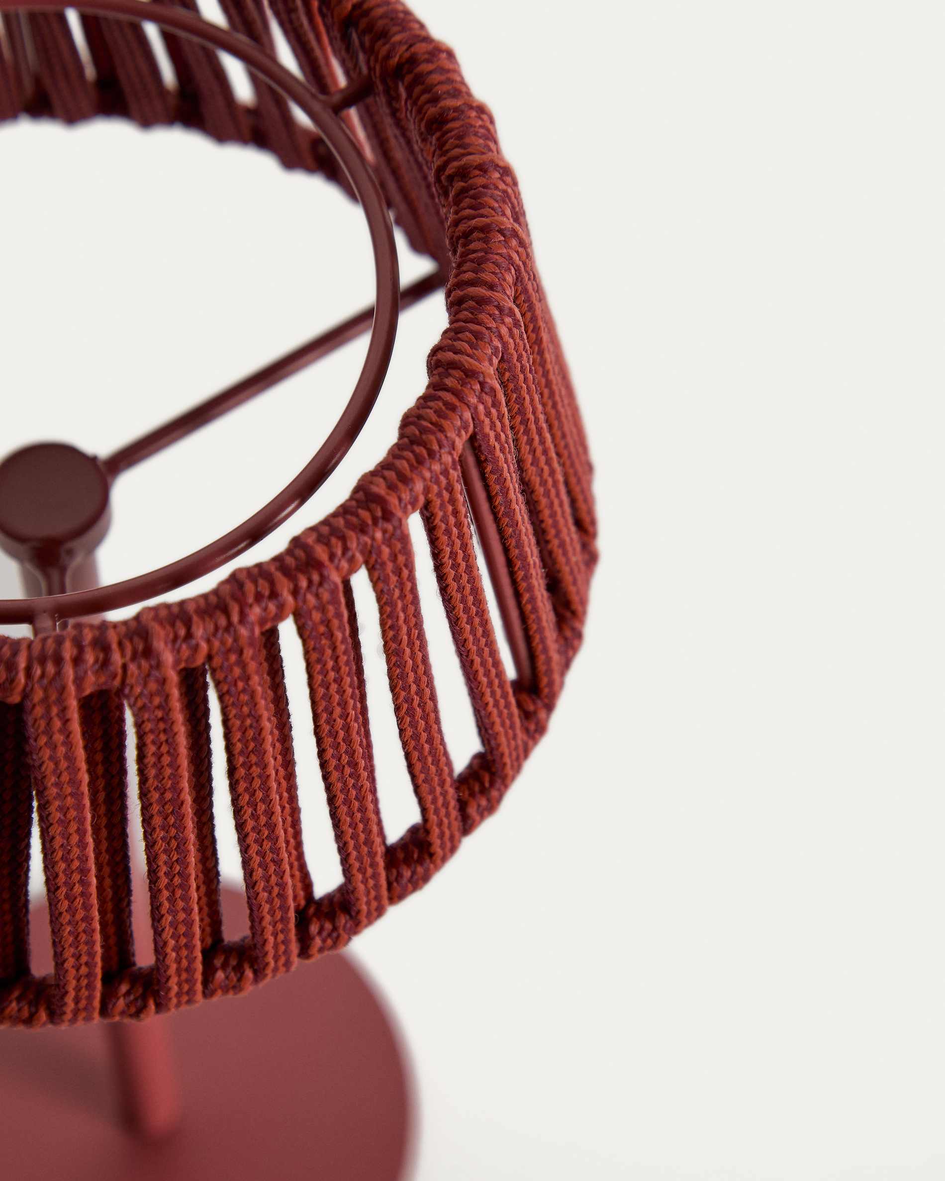 Aldet outdoor solar table lamp in terracotta flat rope cord with metal stand