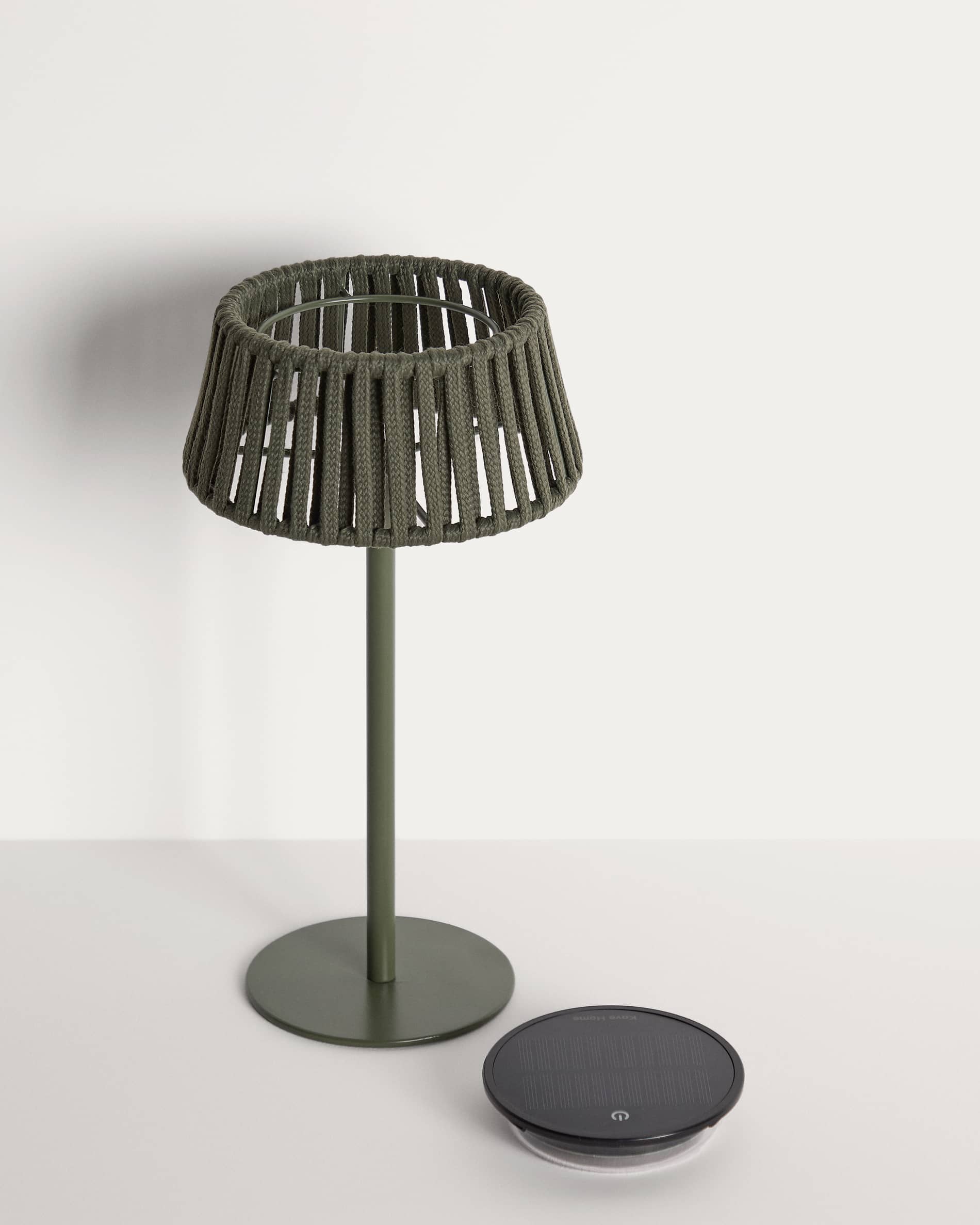 Aldet outdoor solar table lamp in green flat rope cord with metal stand