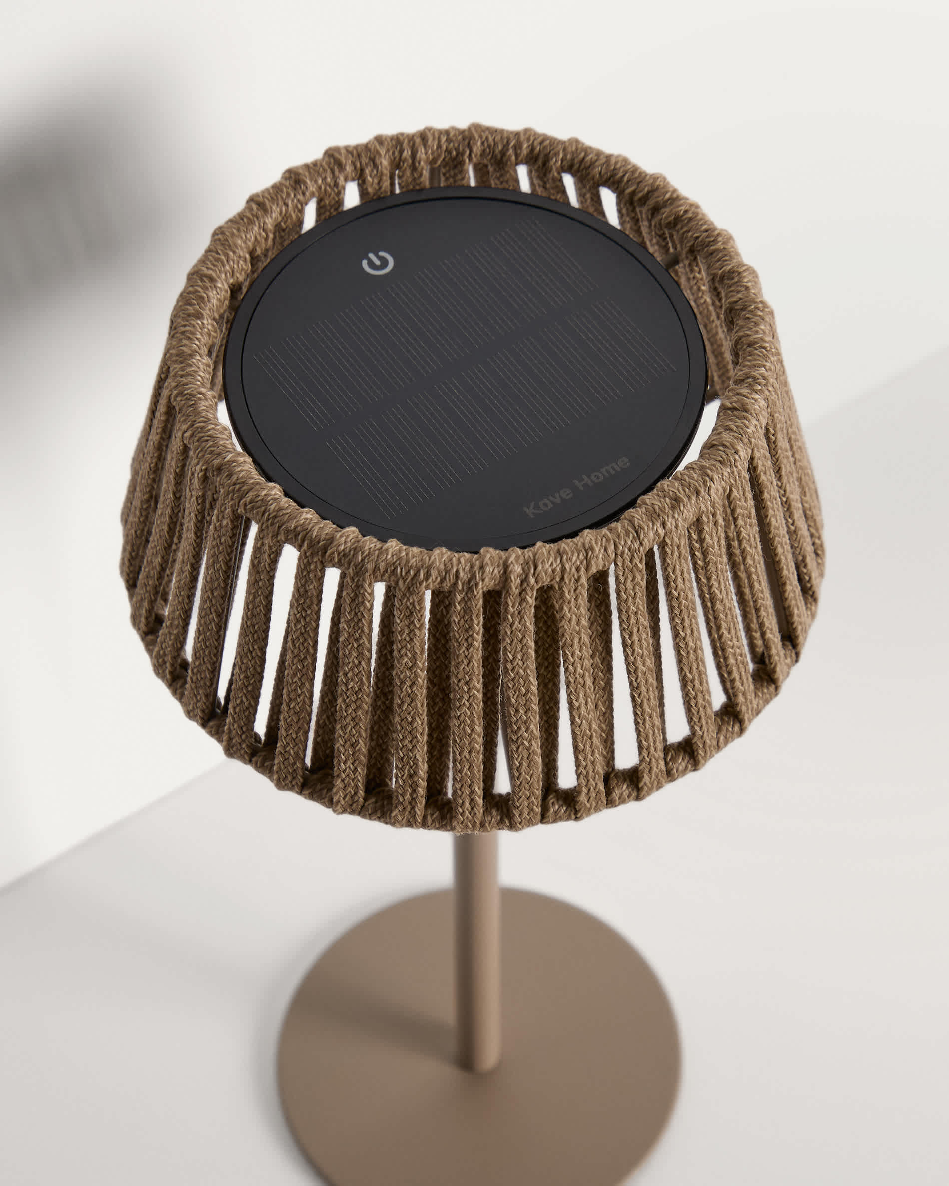 Aldet outdoor solar table lamp in beige flat rope cord with metal stand