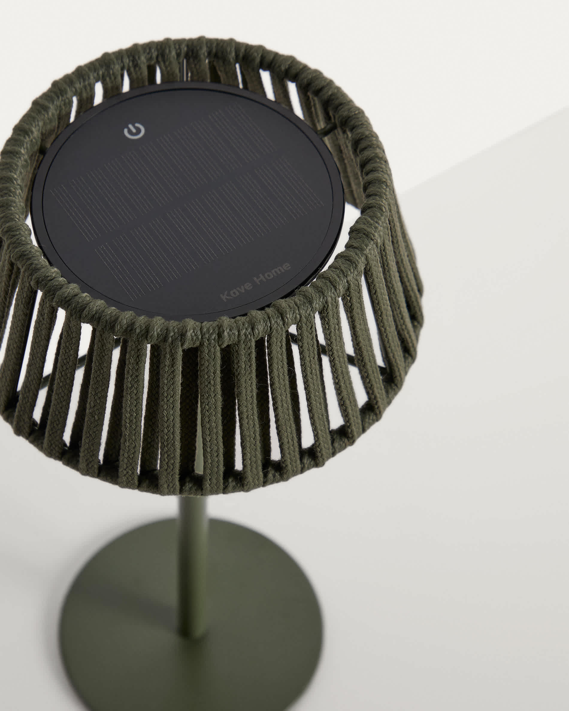 Aldet outdoor solar table lamp in green flat rope cord with metal stand