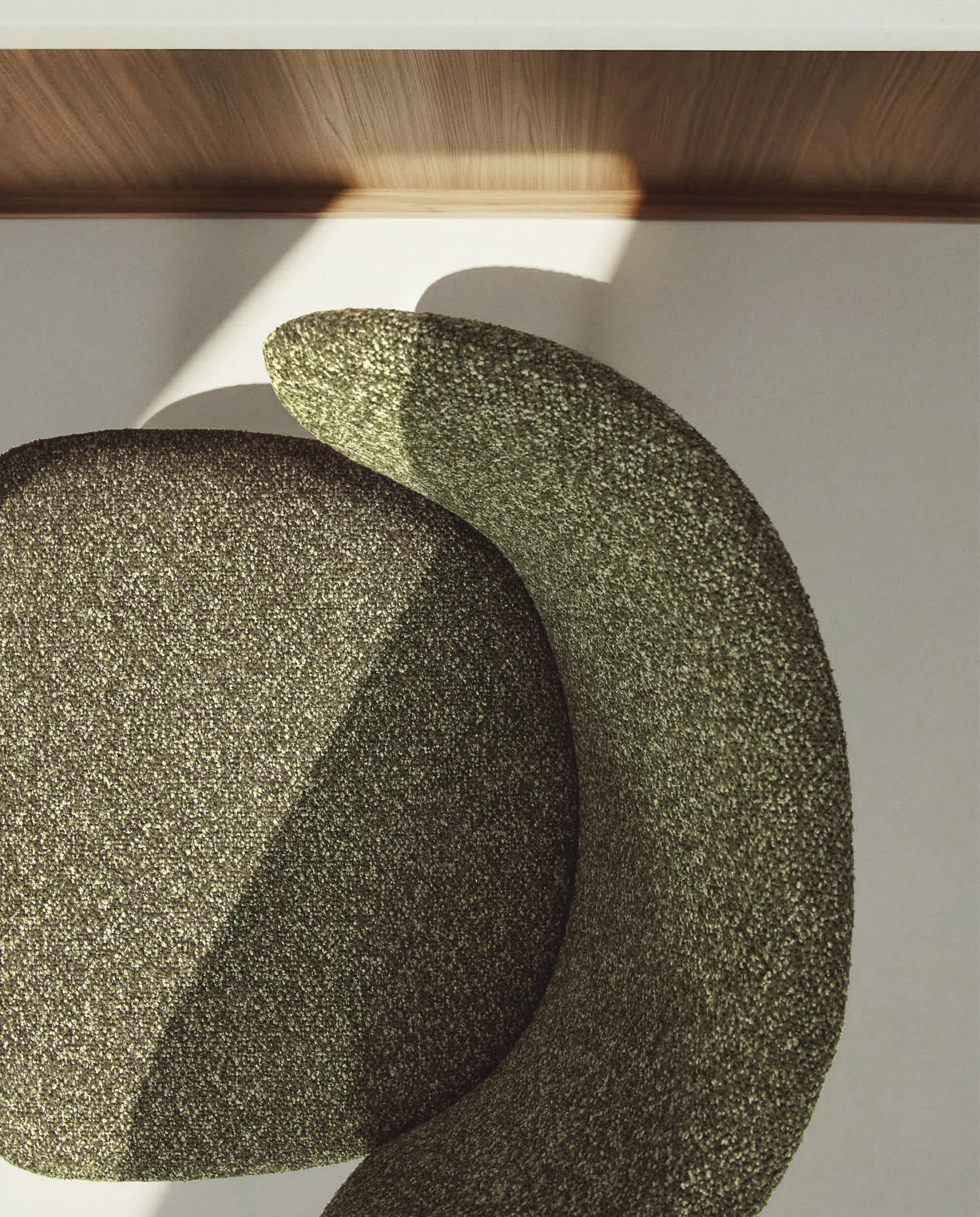 Ciselia dark green thick chenille stool with solid ash wood legs with walnut-coloured finish FSC Mix Credit 65cm
