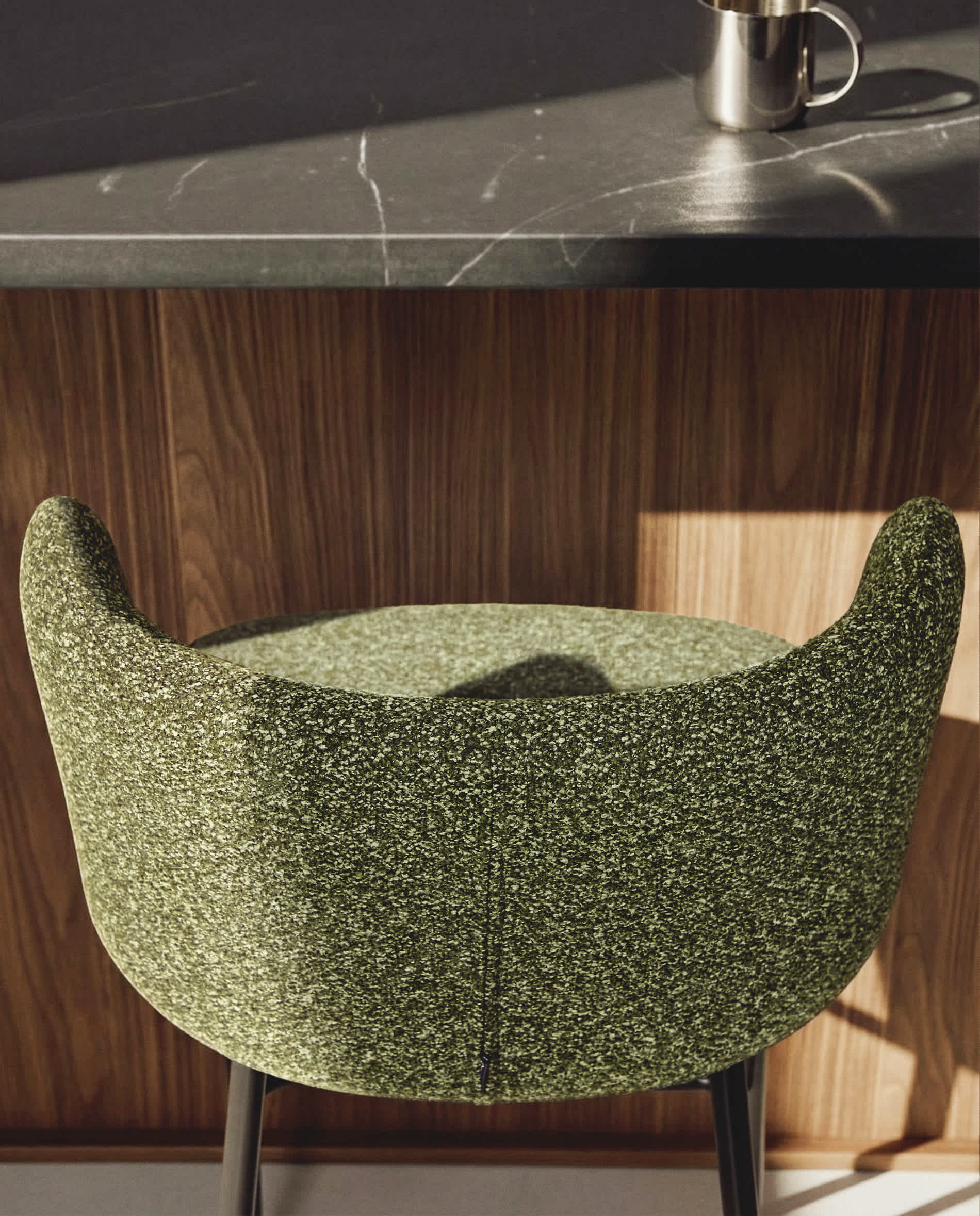 Ciselia dark green thick chenille stool with black finish steel legs FSC Mix Credit 75cm