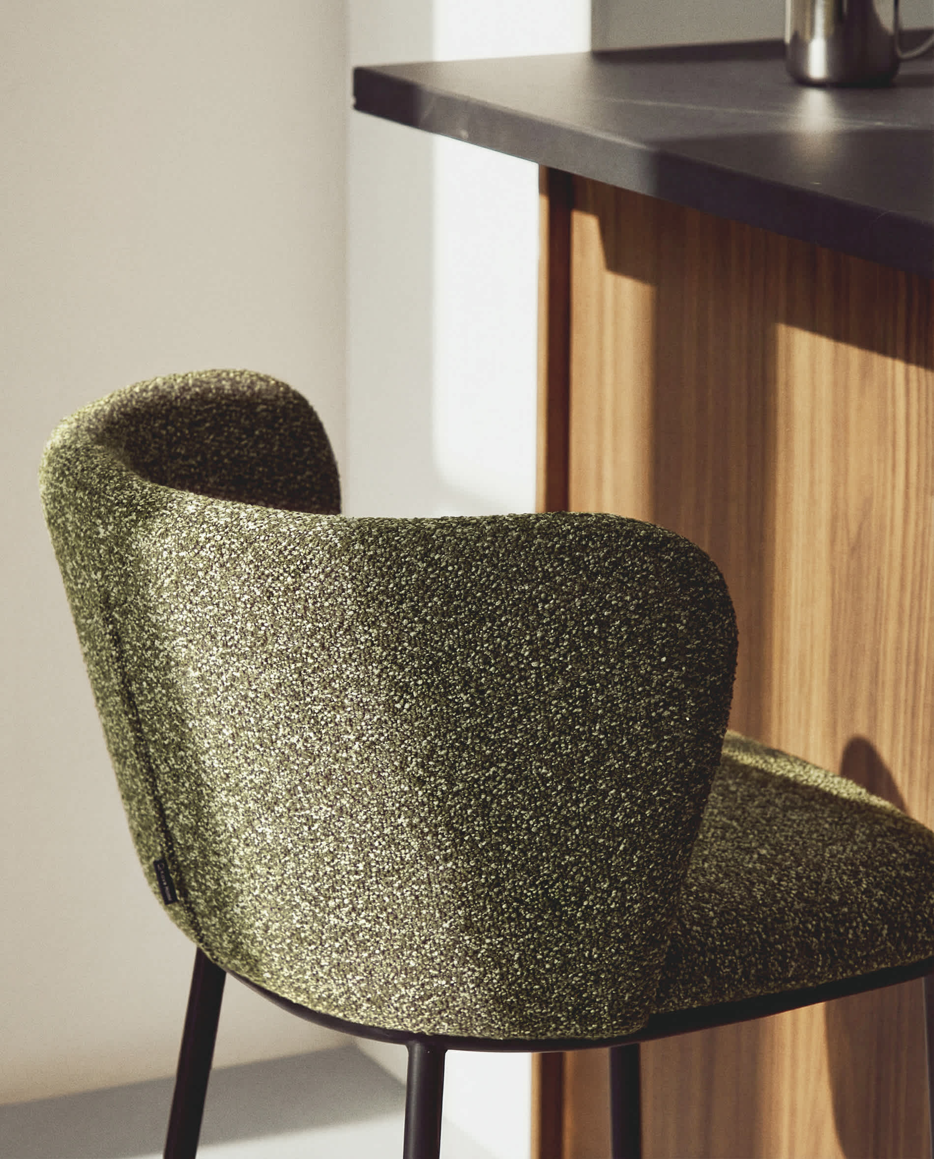 Ciselia dark green thick chenille stool with black finish steel legs FSC Mix Credit 65cm