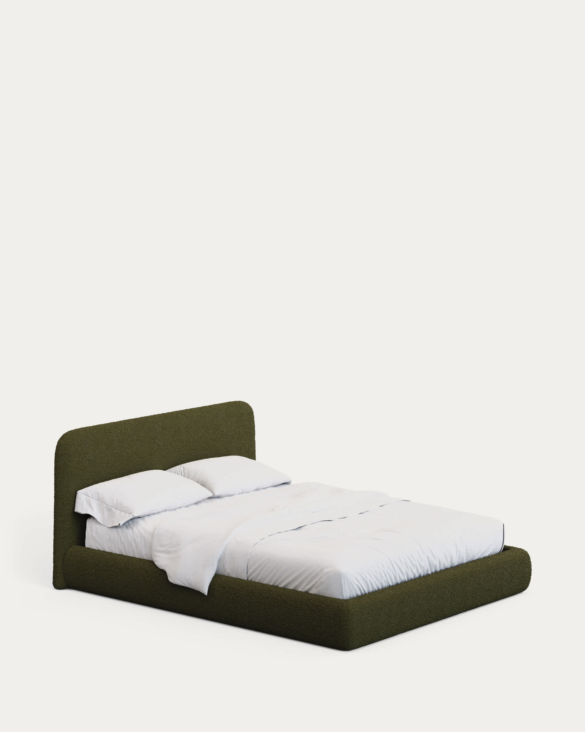 Martina bed with removable cover in dark green bouclé fabric for 160 x 200cm mattress FSC Mix Credit
