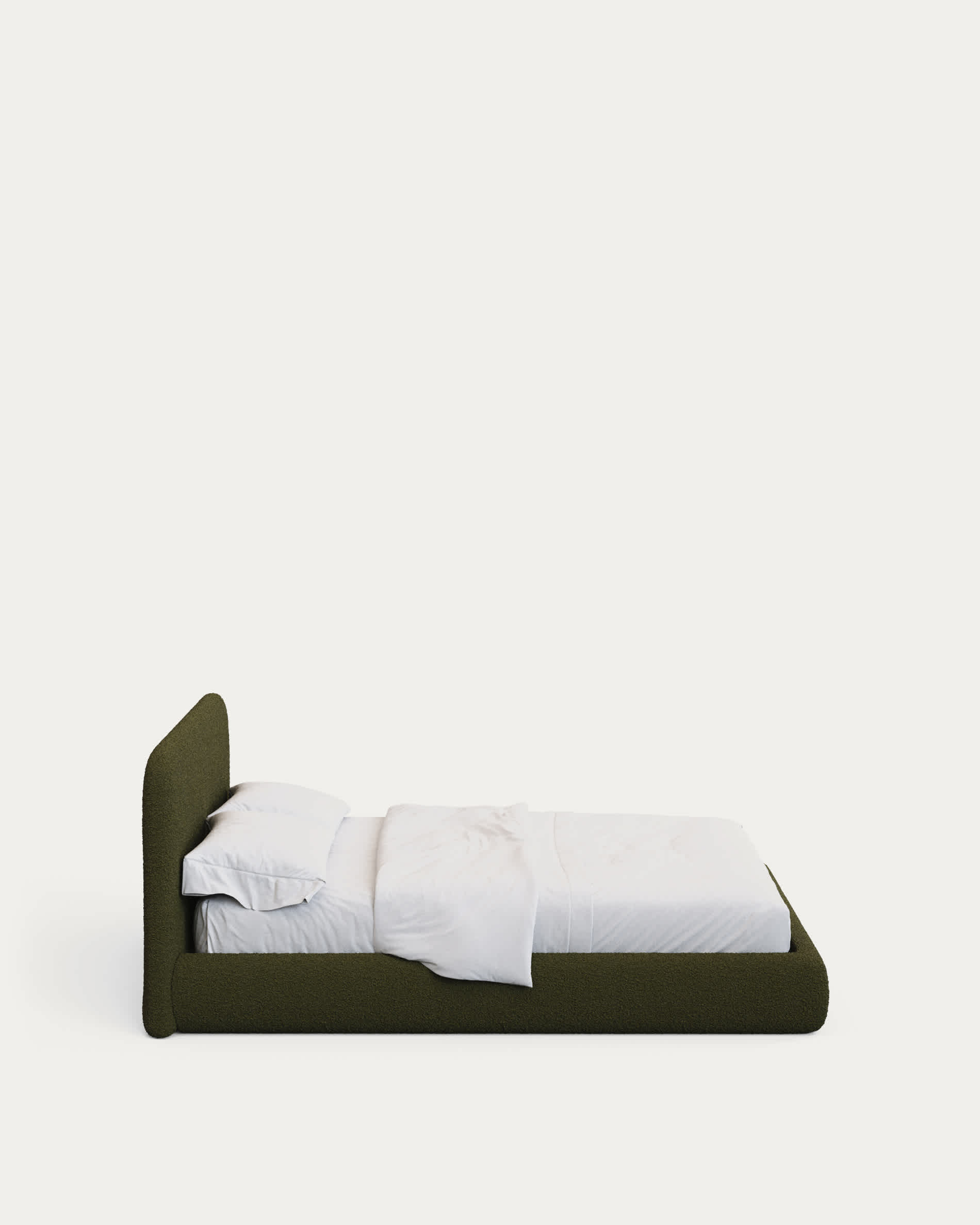 Martina bed with removable cover in dark green bouclé fabric for 160 x 200cm mattress FSC Mix Credit