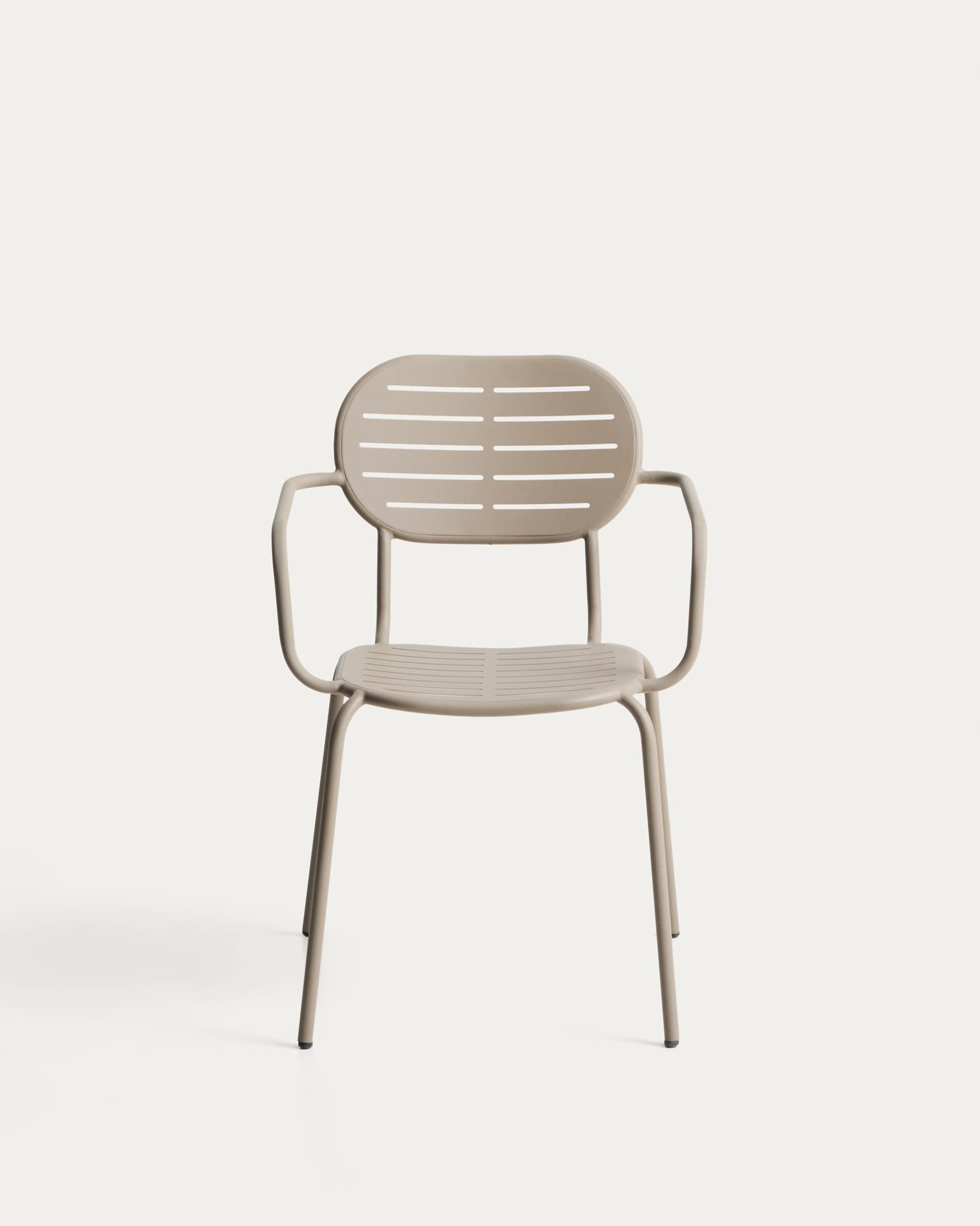 Brai stackable outdoor chair with armrests in taupe galvanised steel