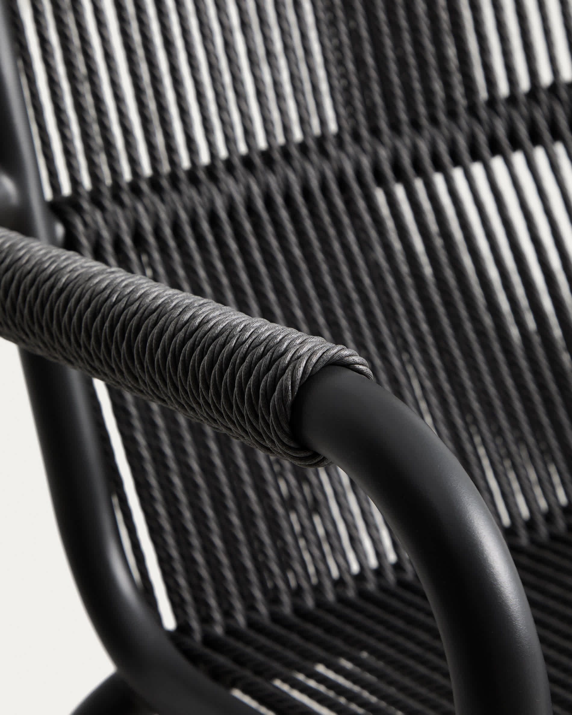 Salis stackable armchair in graphite aluminium and dark grey synthetic rope cord