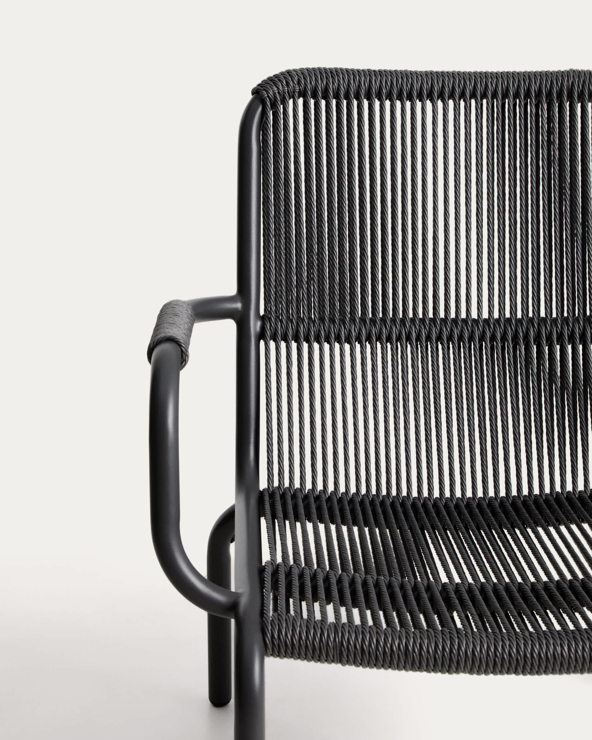 Salis stackable armchair in graphite aluminium and dark grey synthetic rope cord
