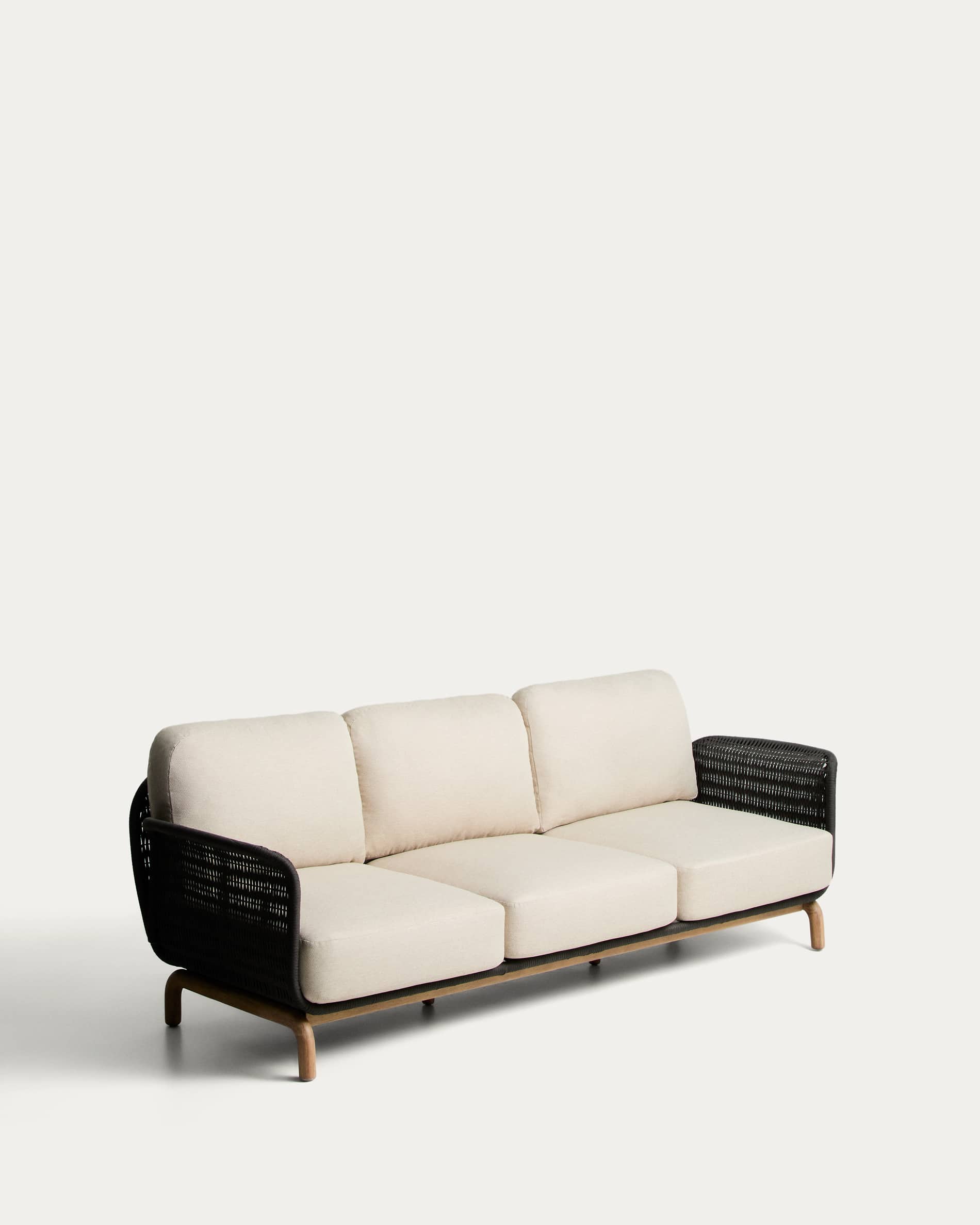 Alipa 3-seater sofa in solid acacia wood and dark grey rope cord 235 cm FSC 100%