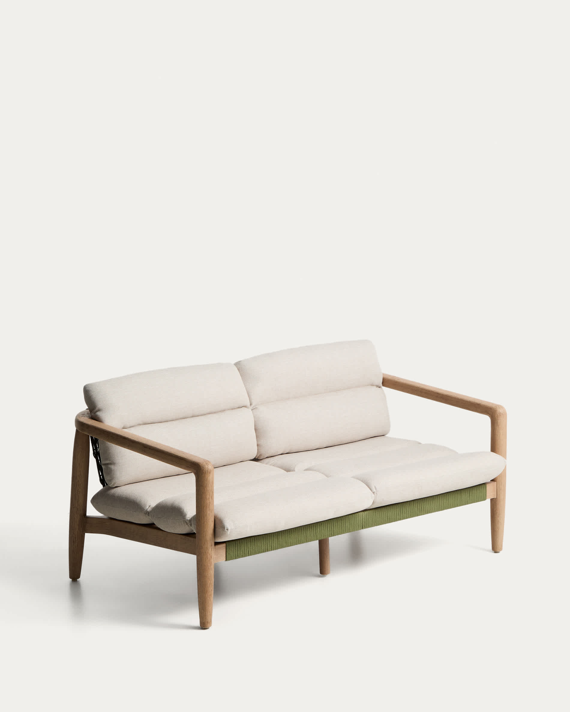 Menfi 2-seater sofa in solid acacia wood and green rope cord 136 cm FSC 100%