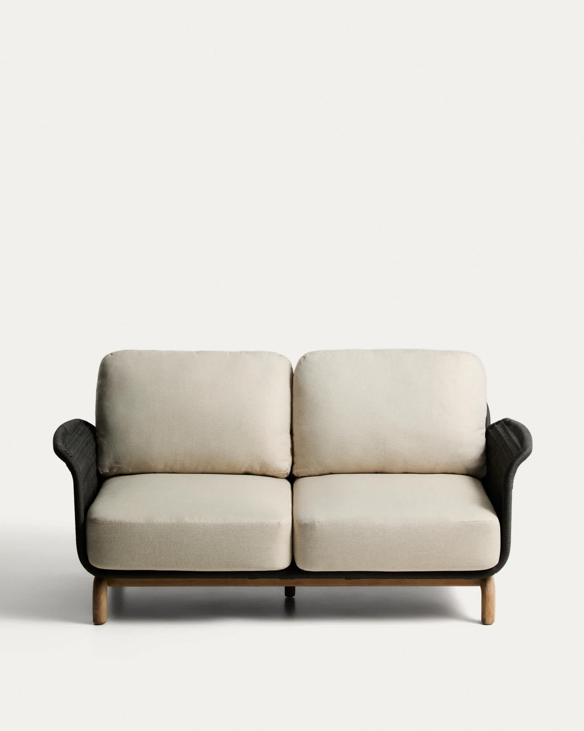 Alipa 2-seater sofa in solid acacia wood and dark grey rope cord 165 cm FSC 100%
