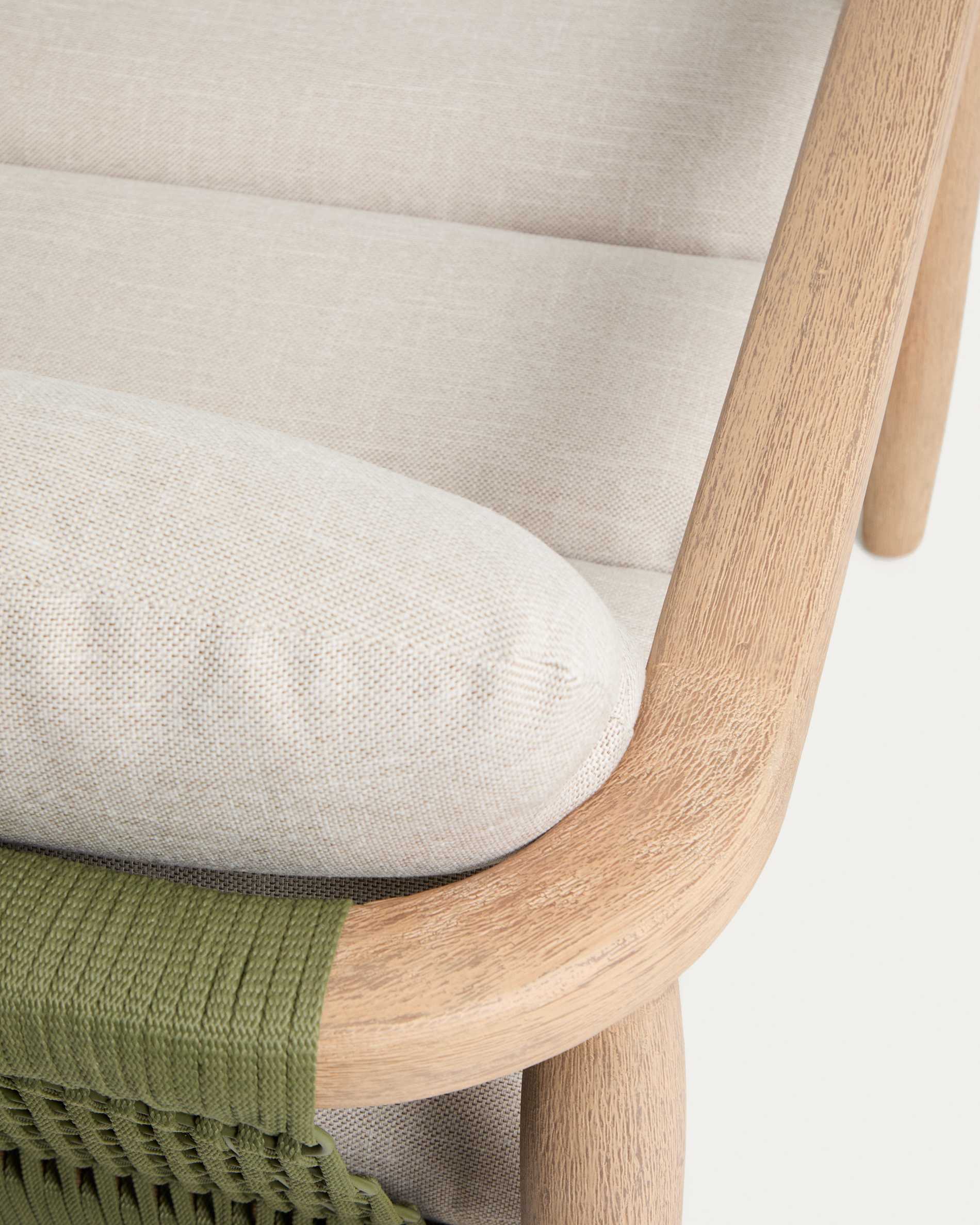 Menfi 2-seater sofa in solid acacia wood and green rope cord 136 cm FSC 100%