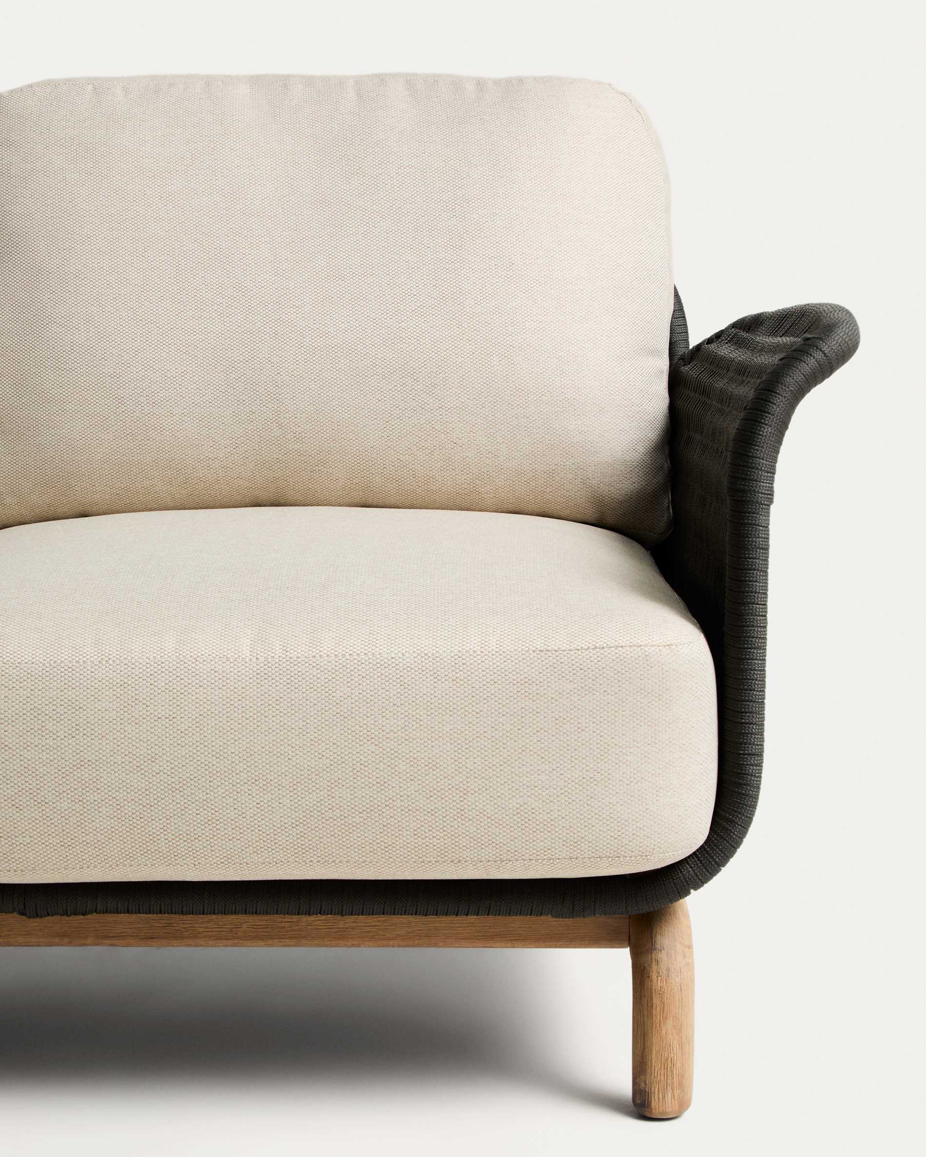 Alipa 2-seater sofa in solid acacia wood and dark grey rope cord 165 cm FSC 100%