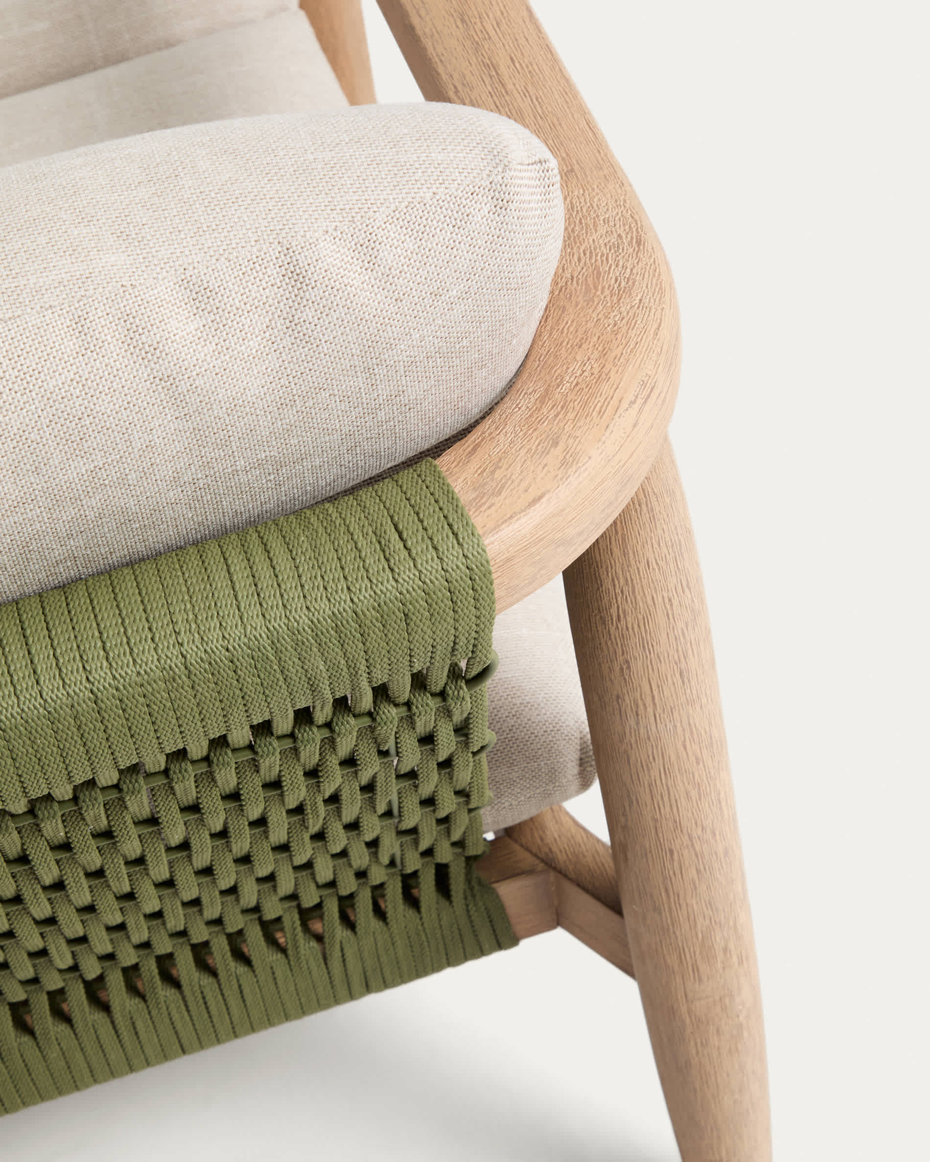 Menfi 2-seater sofa in solid acacia wood and green rope cord 136 cm FSC 100%