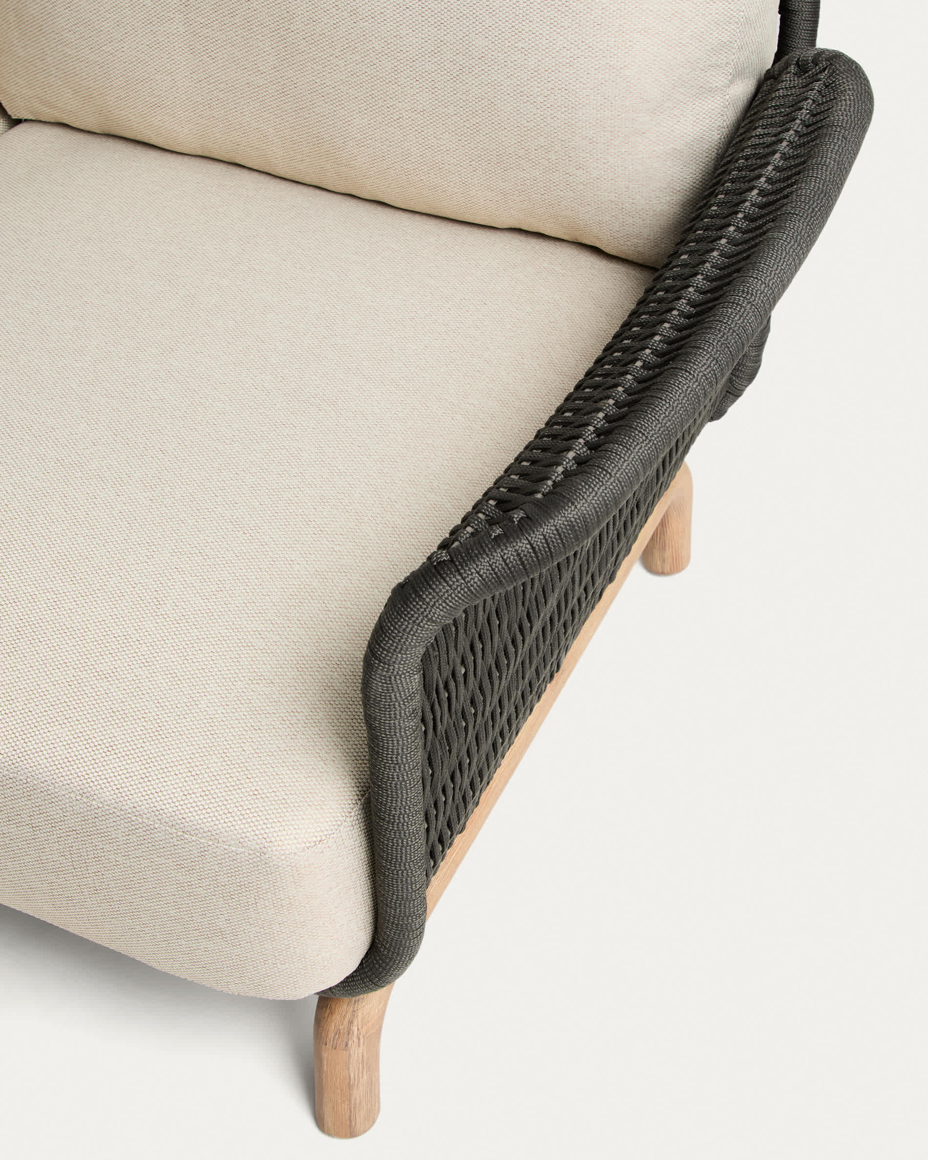 Alipa 3-seater sofa in solid acacia wood and dark grey rope cord 235 cm FSC 100%