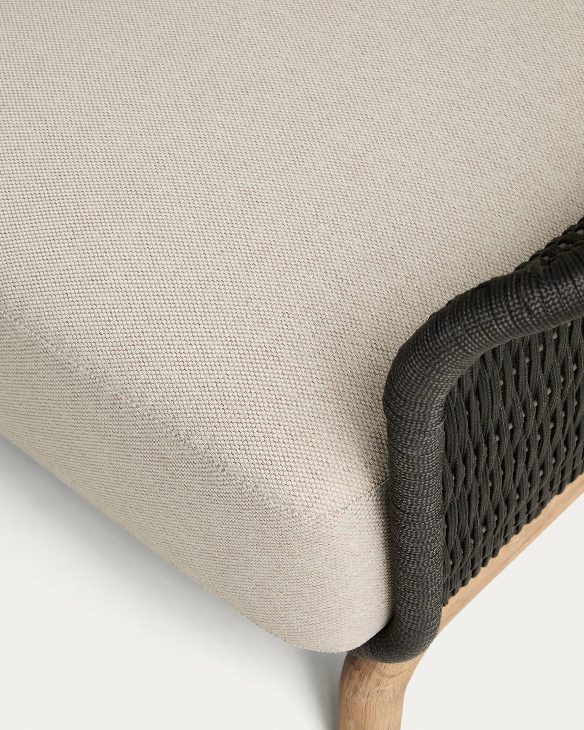 Alipa 2-seater sofa in solid acacia wood and dark grey rope cord 165 cm FSC 100%