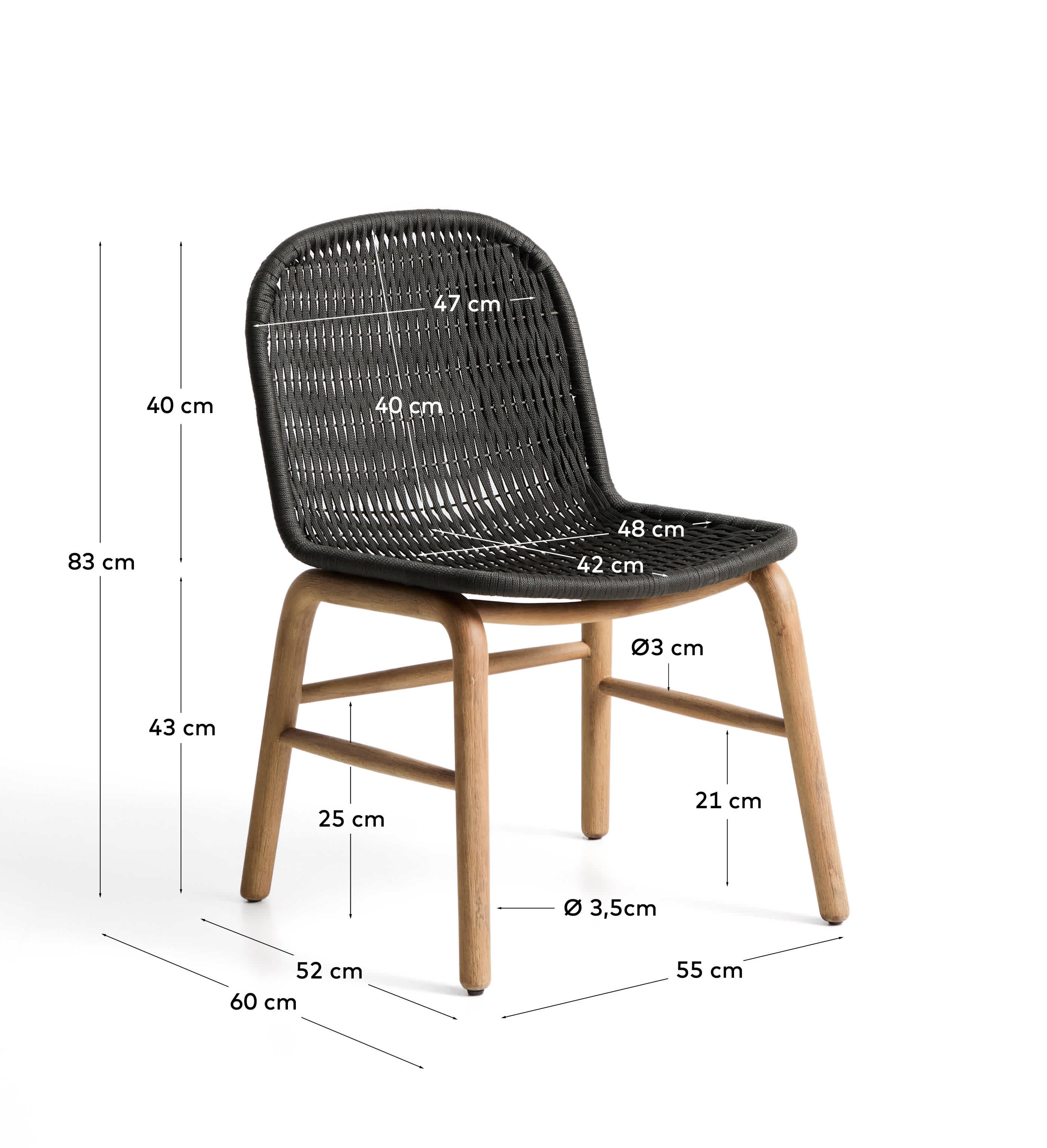 Alipa chair in FSC 100% solid acacia wood and dark grey rope cord