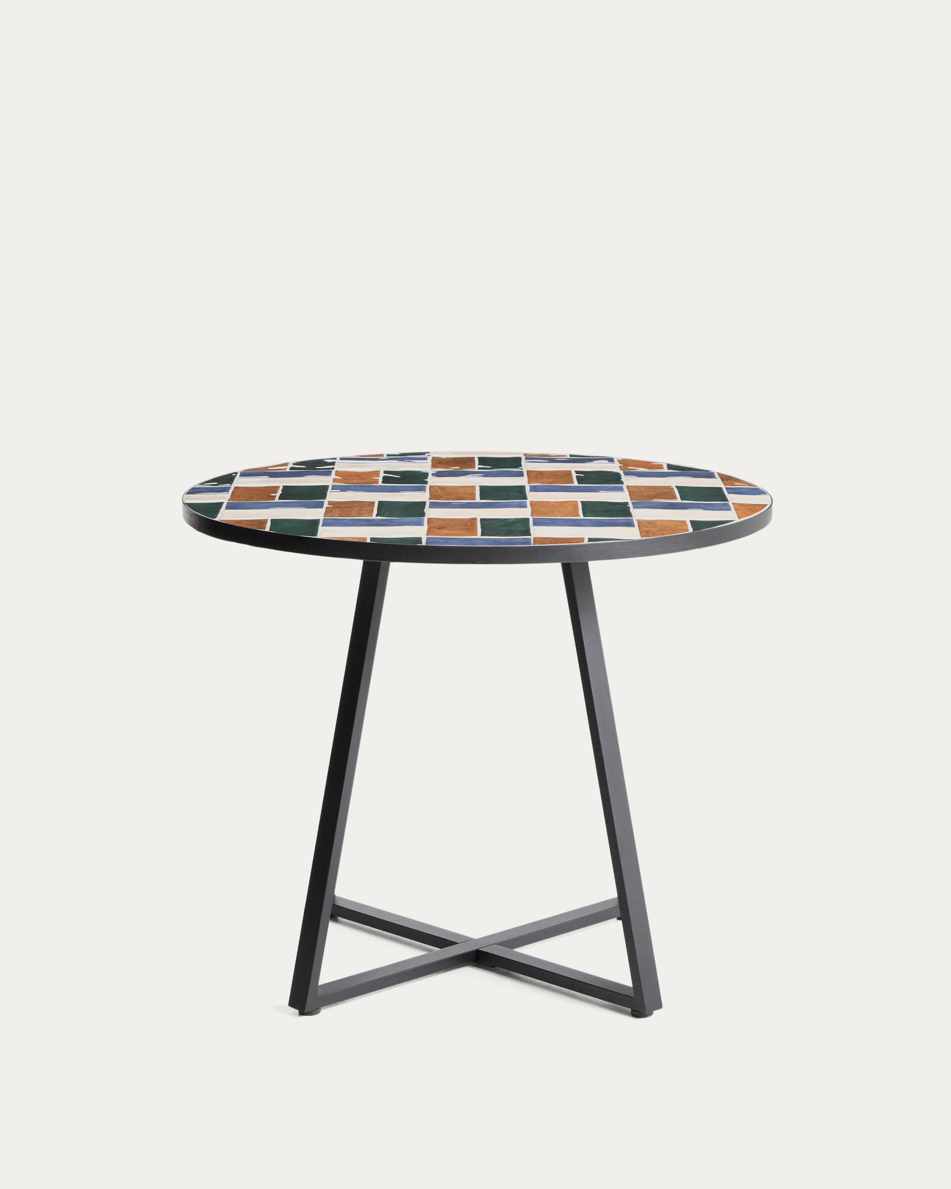 Tella round table in graphite galvanised steel with multicoloured tiles Ø90 cm