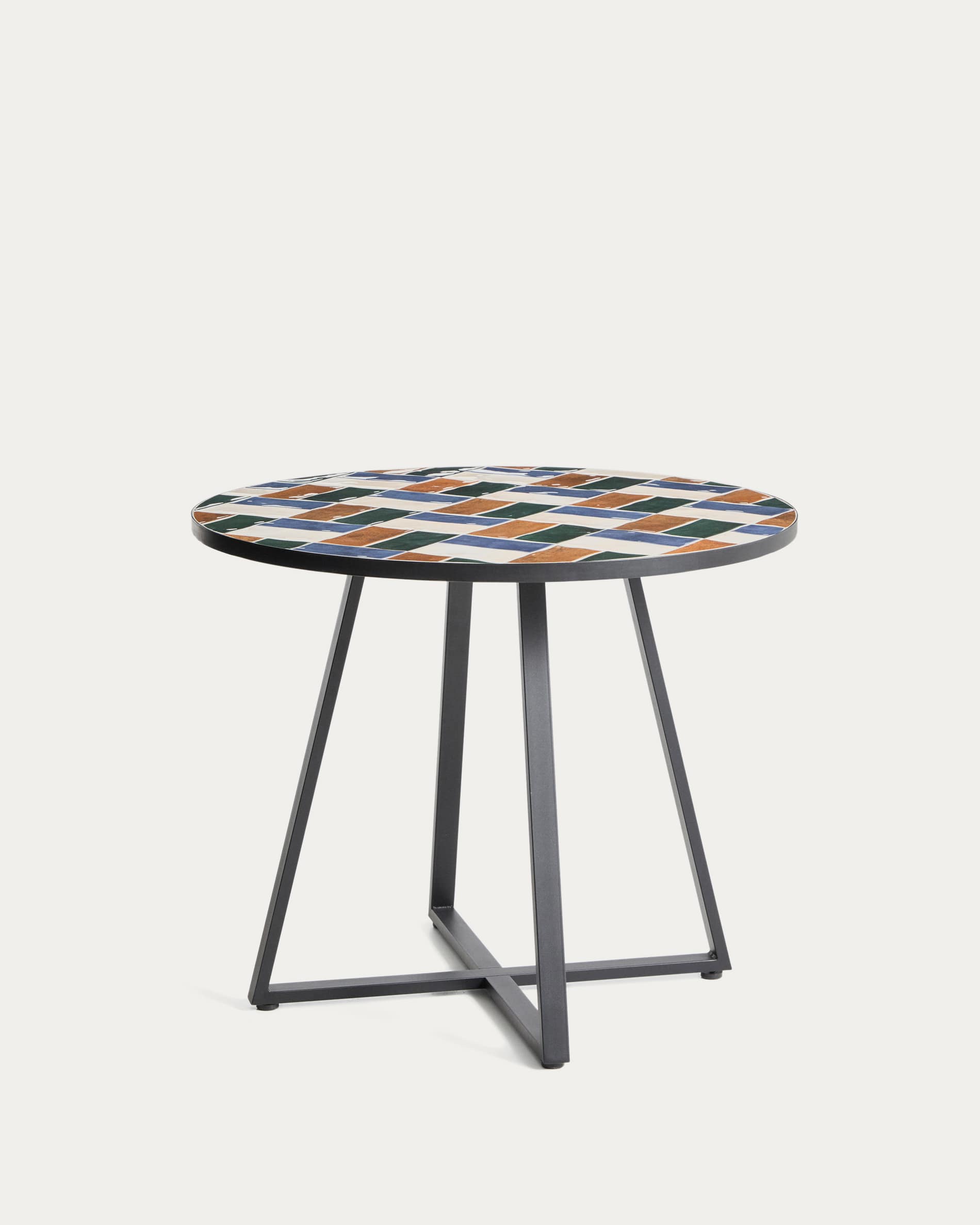 Tella round table in graphite galvanised steel with multicoloured tiles Ø90 cm