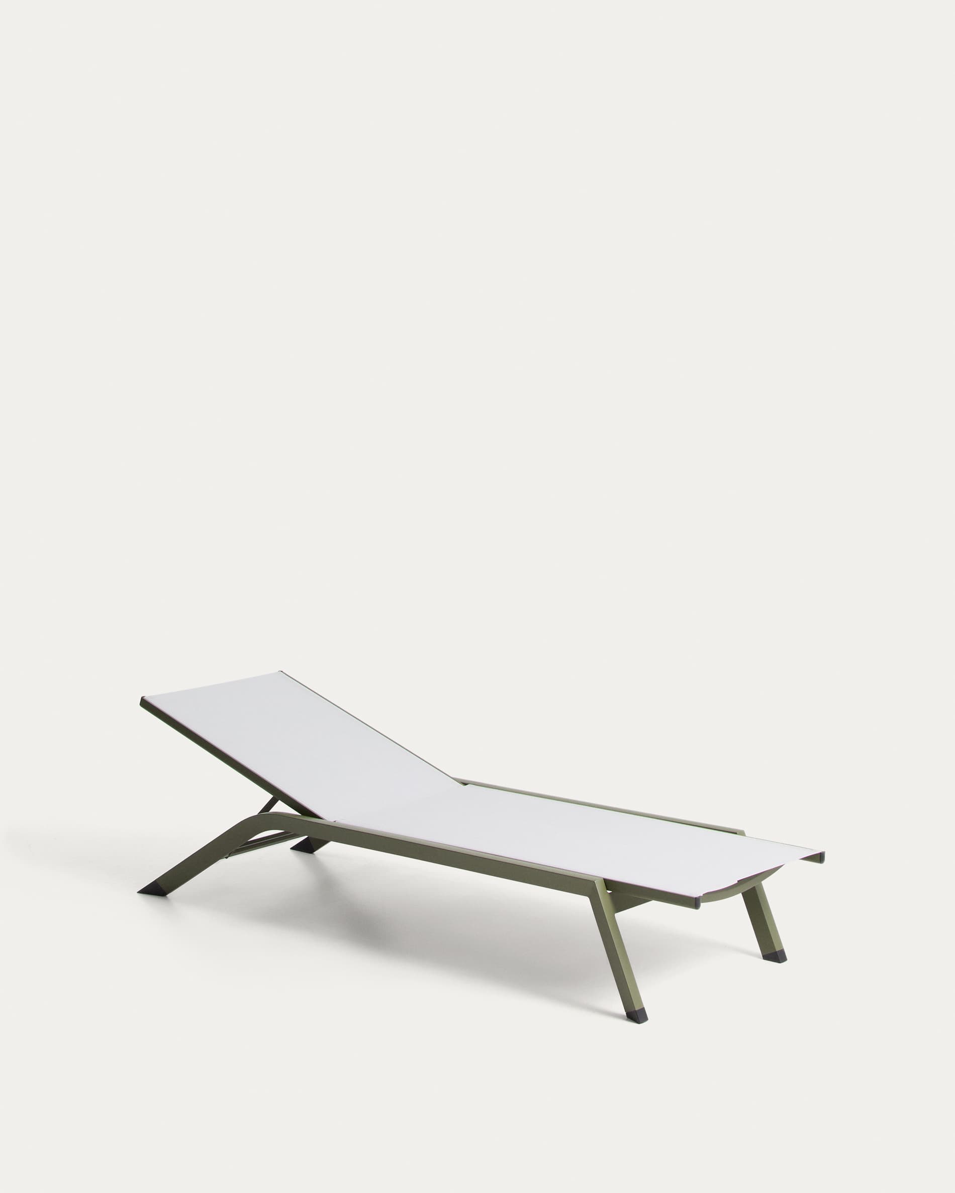 Stackable Capraia sun lounger in green aluminium with beige texteline