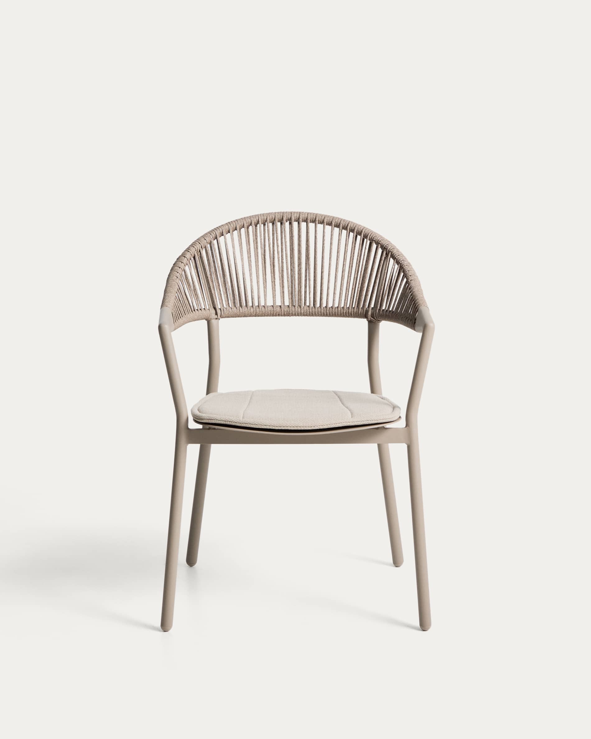 Alimia stackable outdoor chair in taupe aluminium with brown synthetic rope