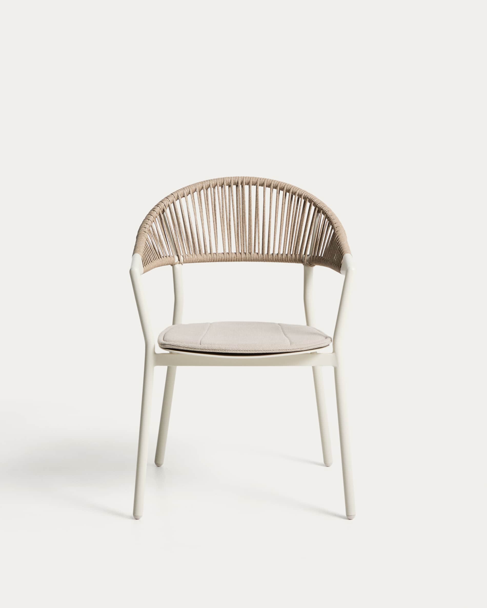 Alimia stackable outdoor chair in ecru aluminium with beige synthetic rope