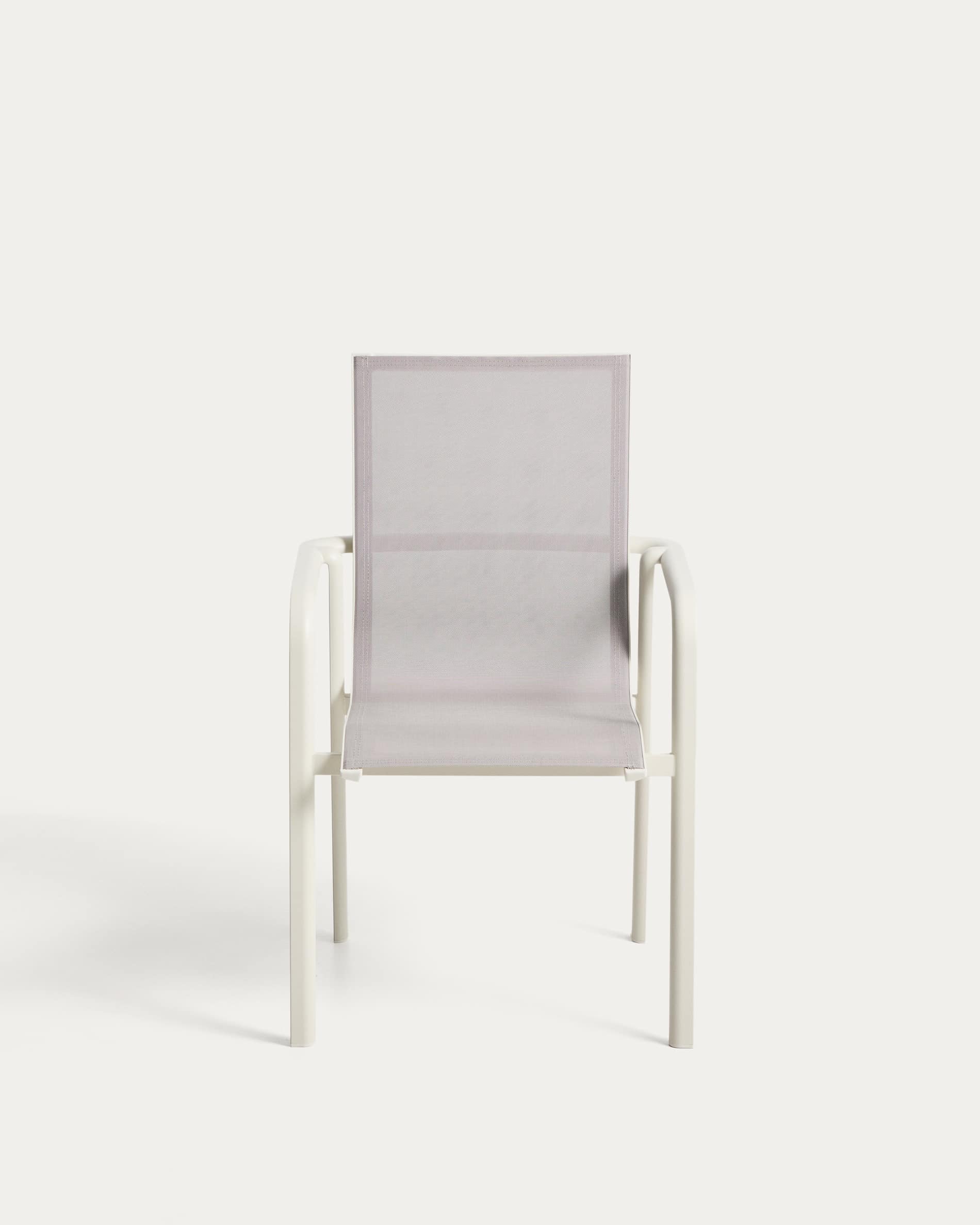 Canea stackable outdoor chair in beige texteline and ecru aluminium