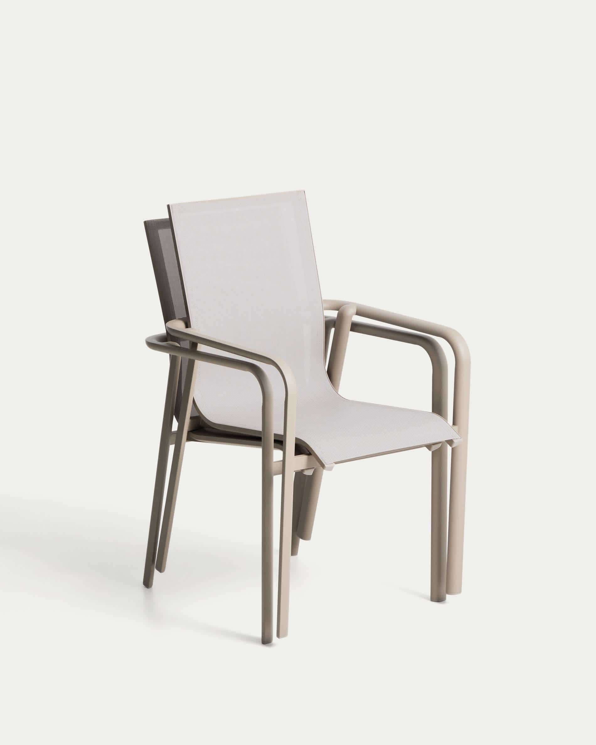 Canea stackable outdoor chair in beige texteline and taupe aluminium