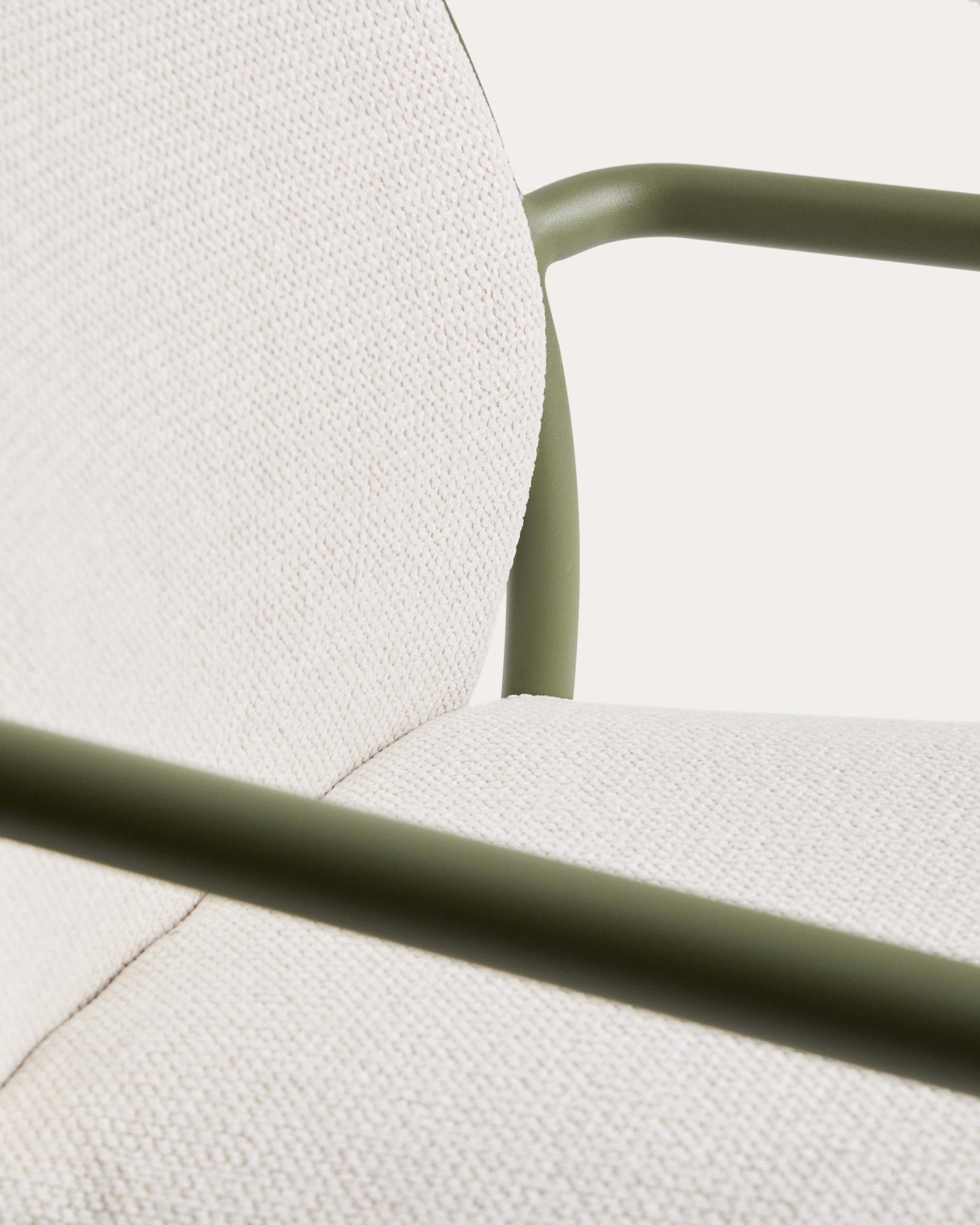 Linosa stackable outdoor chair in green aluminium with beige cushion