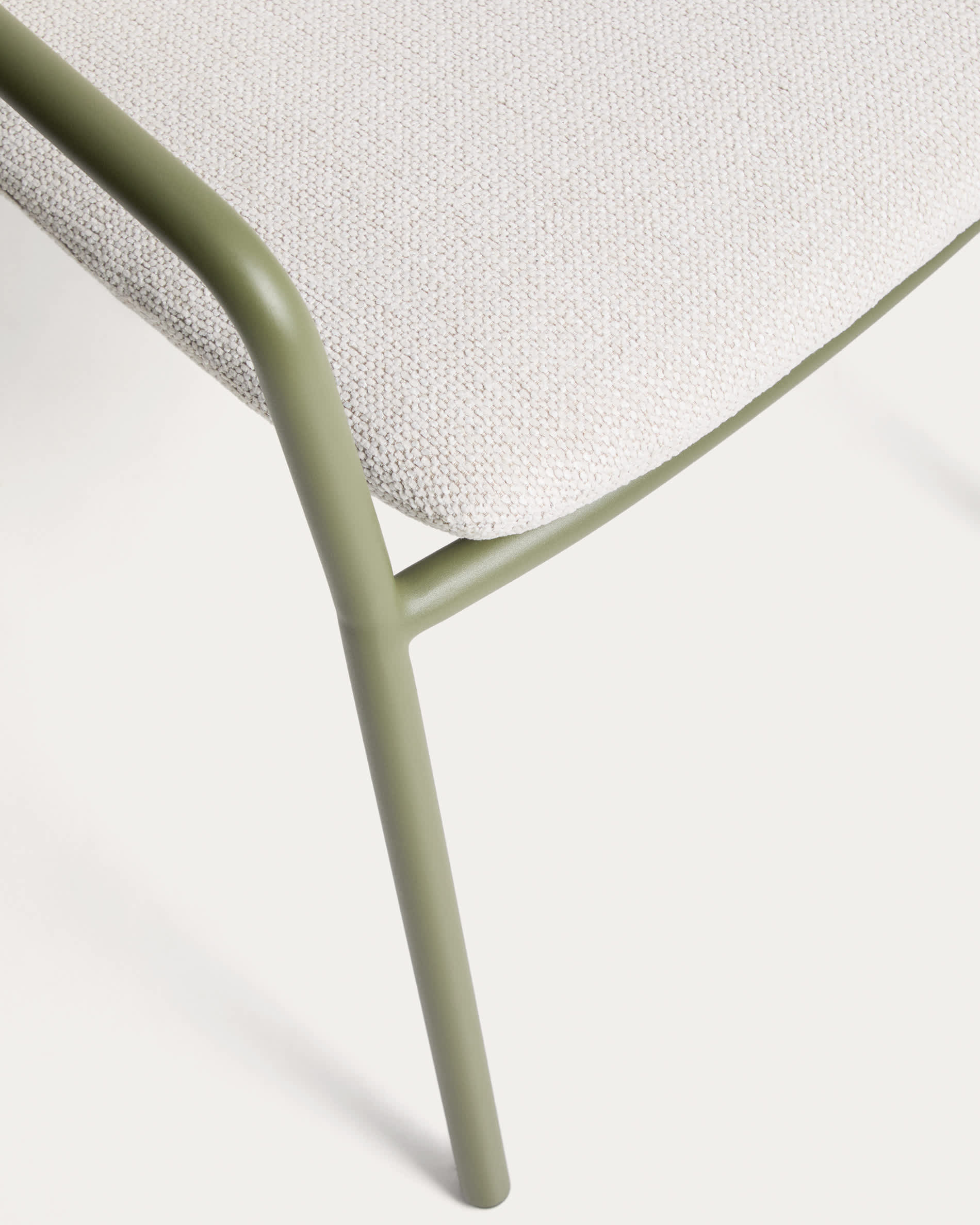 Linosa stackable outdoor chair in green aluminium with beige cushion