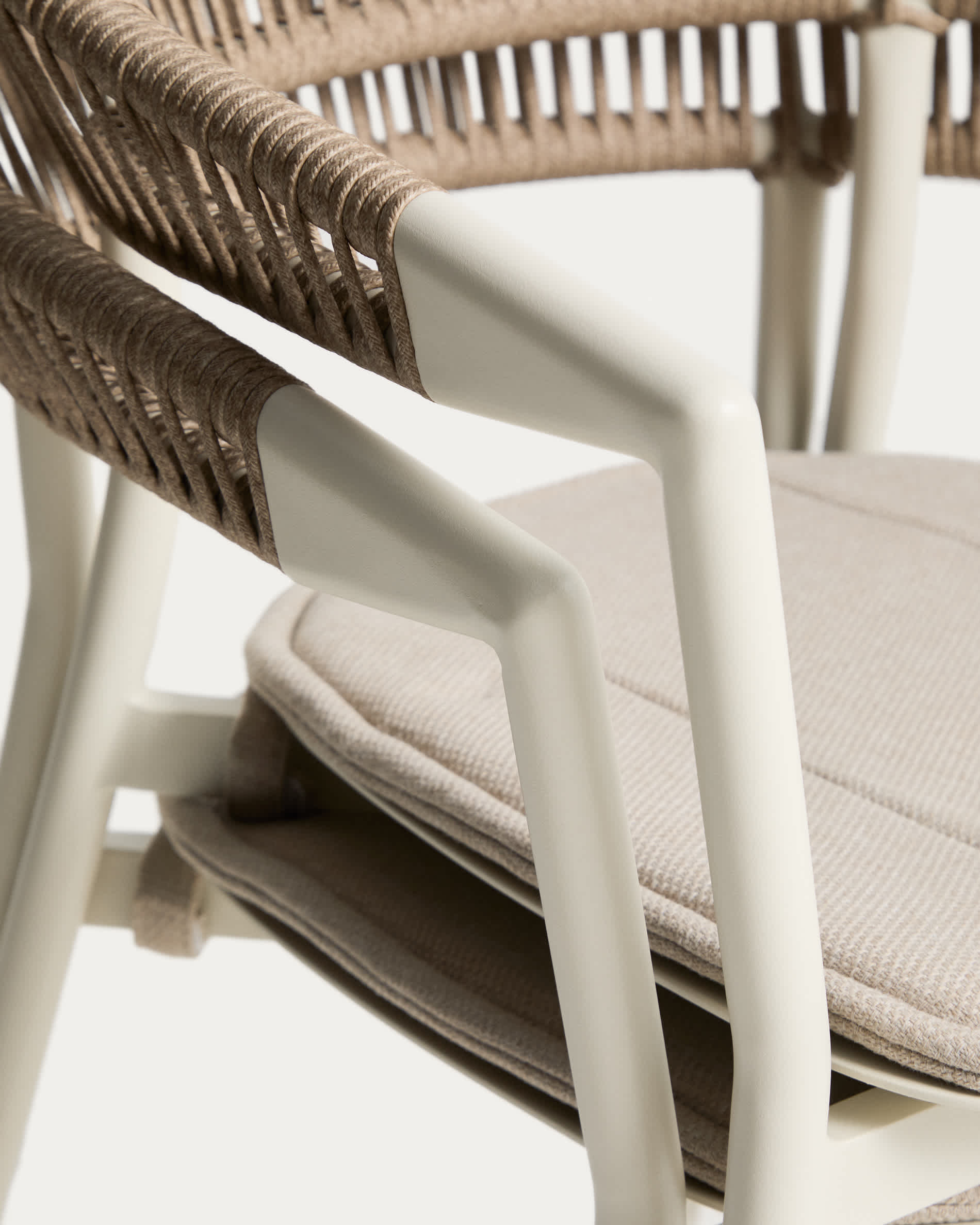 Alimia stackable outdoor chair in ecru aluminium with beige synthetic rope