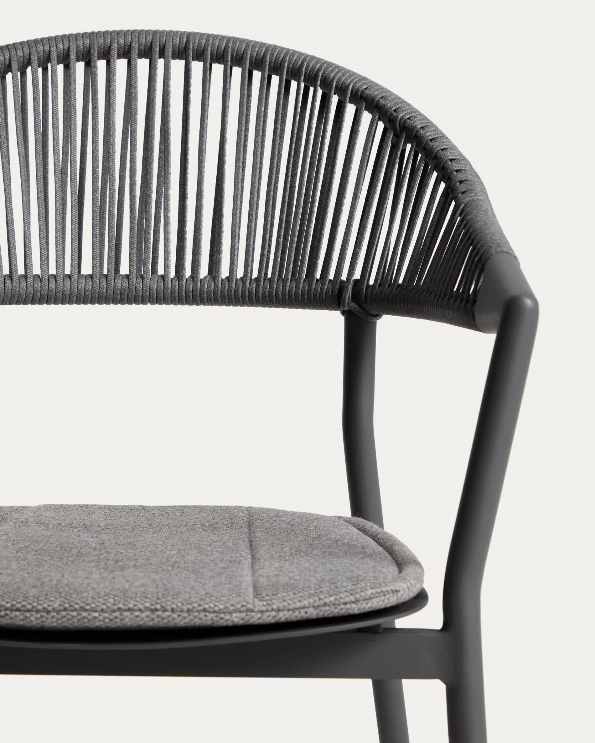 Alimia stackable outdoor chair in graphite aluminium with grey synthetic rope