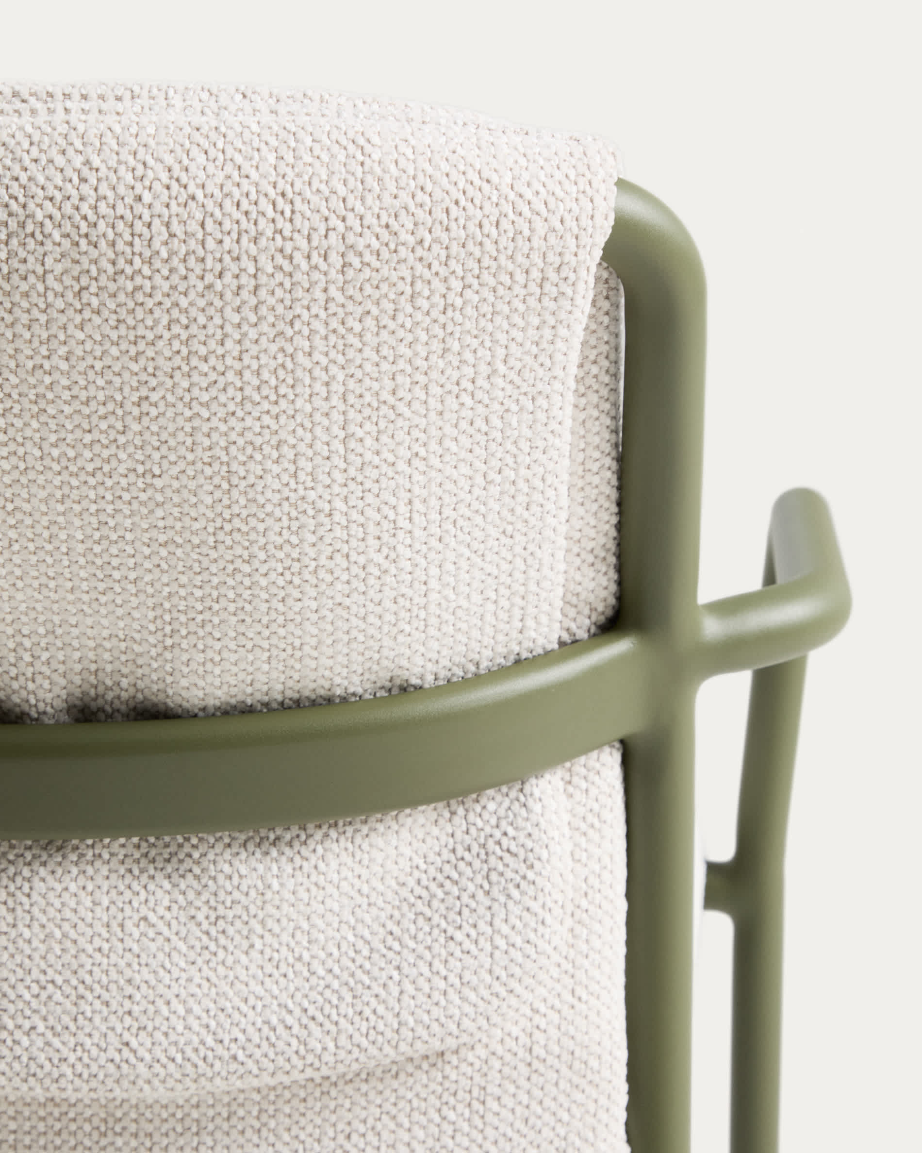 Linosa stackable outdoor chair in green aluminium with beige cushion
