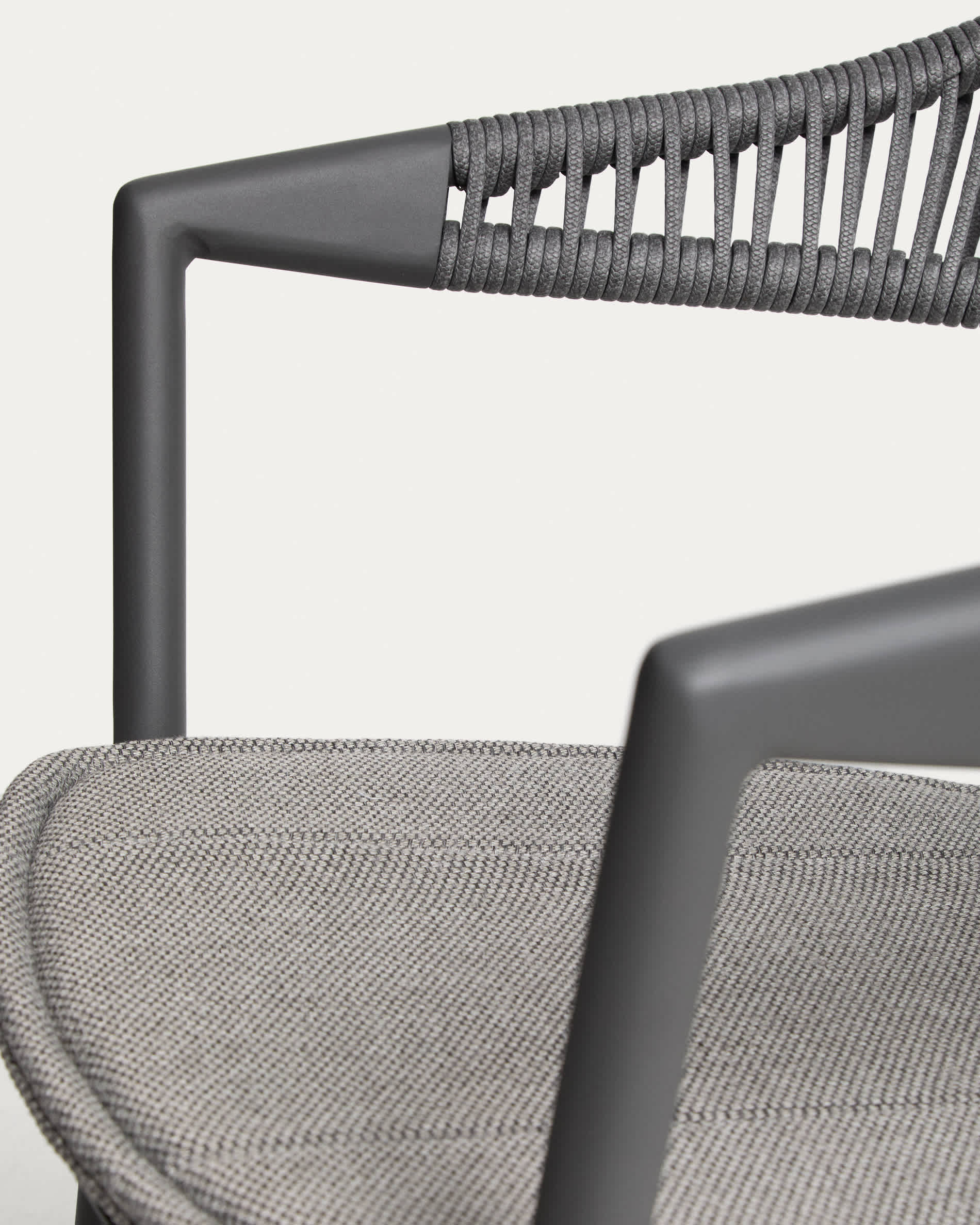 Alimia stackable outdoor chair in graphite aluminium with grey synthetic rope