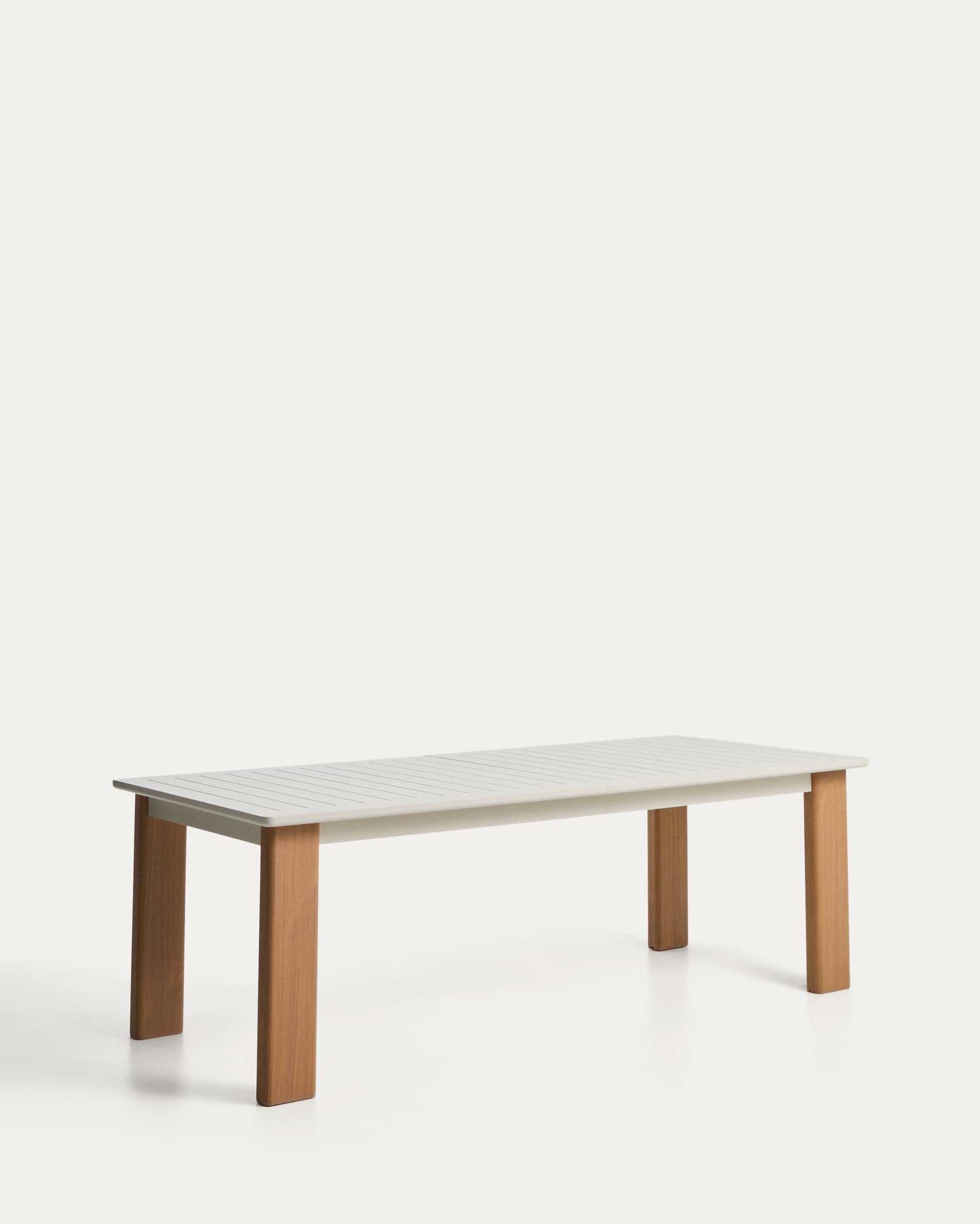 Livorno extendable table in ecru aluminium with wood-effect legs 233(350) x 100cm