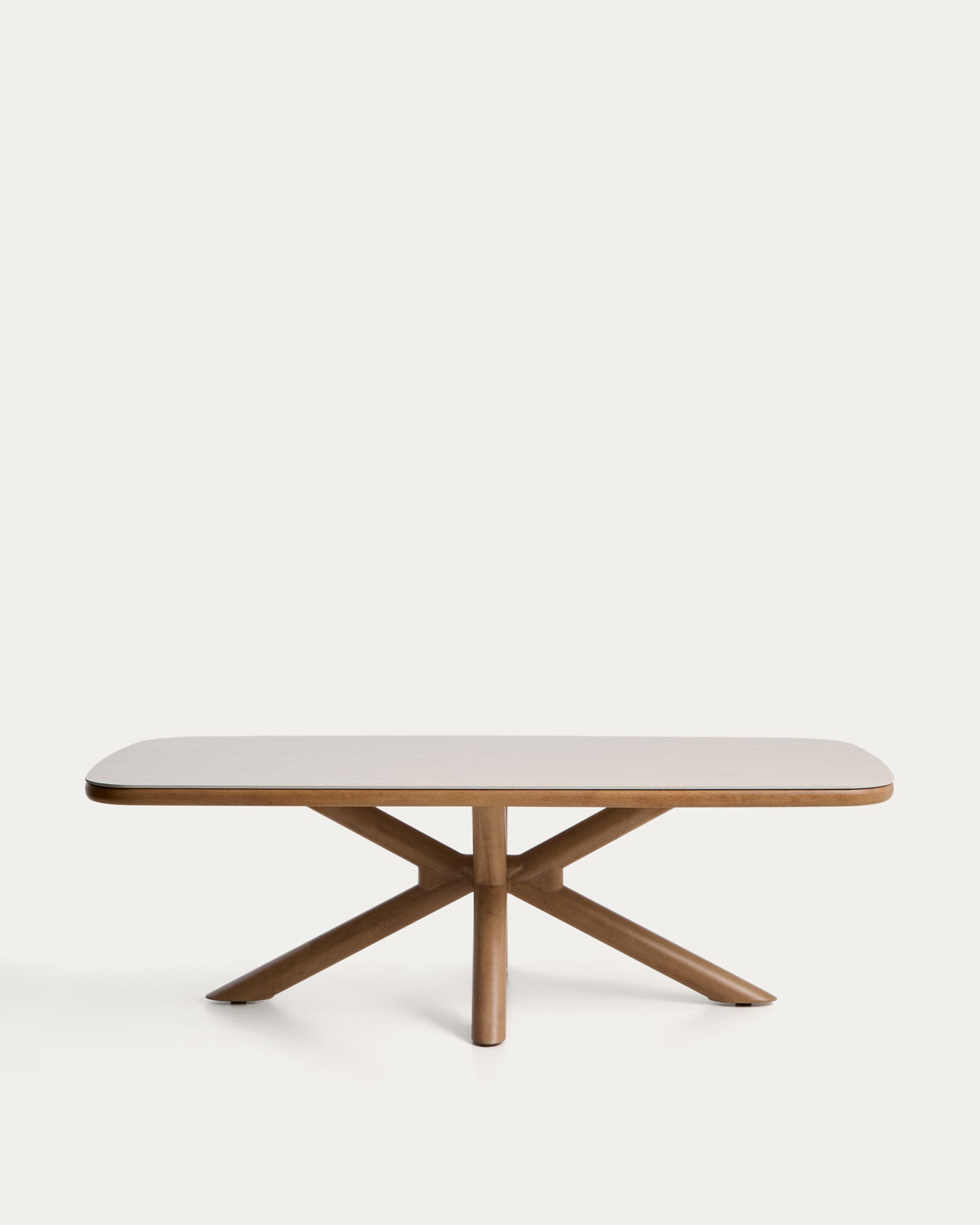 Mirtia outdoor table in wood-effect aluminium and ecru sintered stone 240 x 110cm