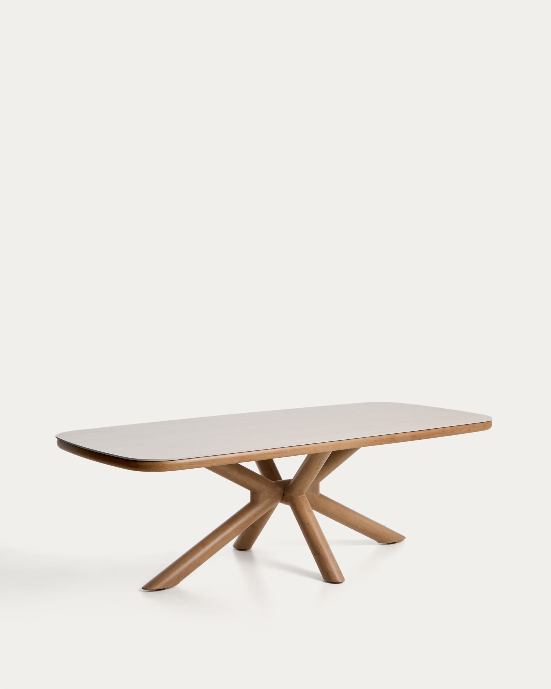 Mirtia outdoor table in wood-effect aluminium and ecru sintered stone 240 x 110cm