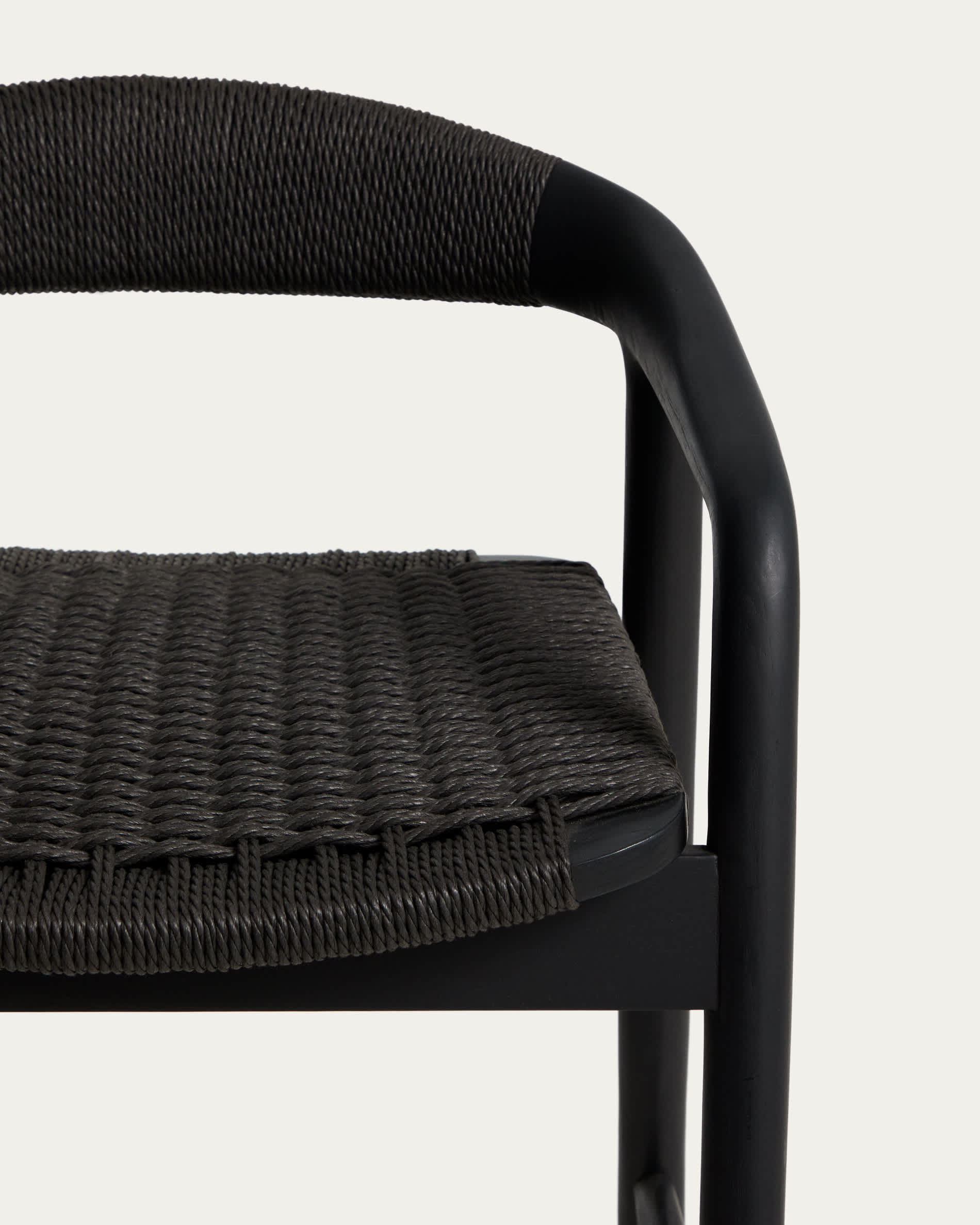 Derile stool in solid oak wood with black finish and black paper rope cord FSC Mix Credit 65cm